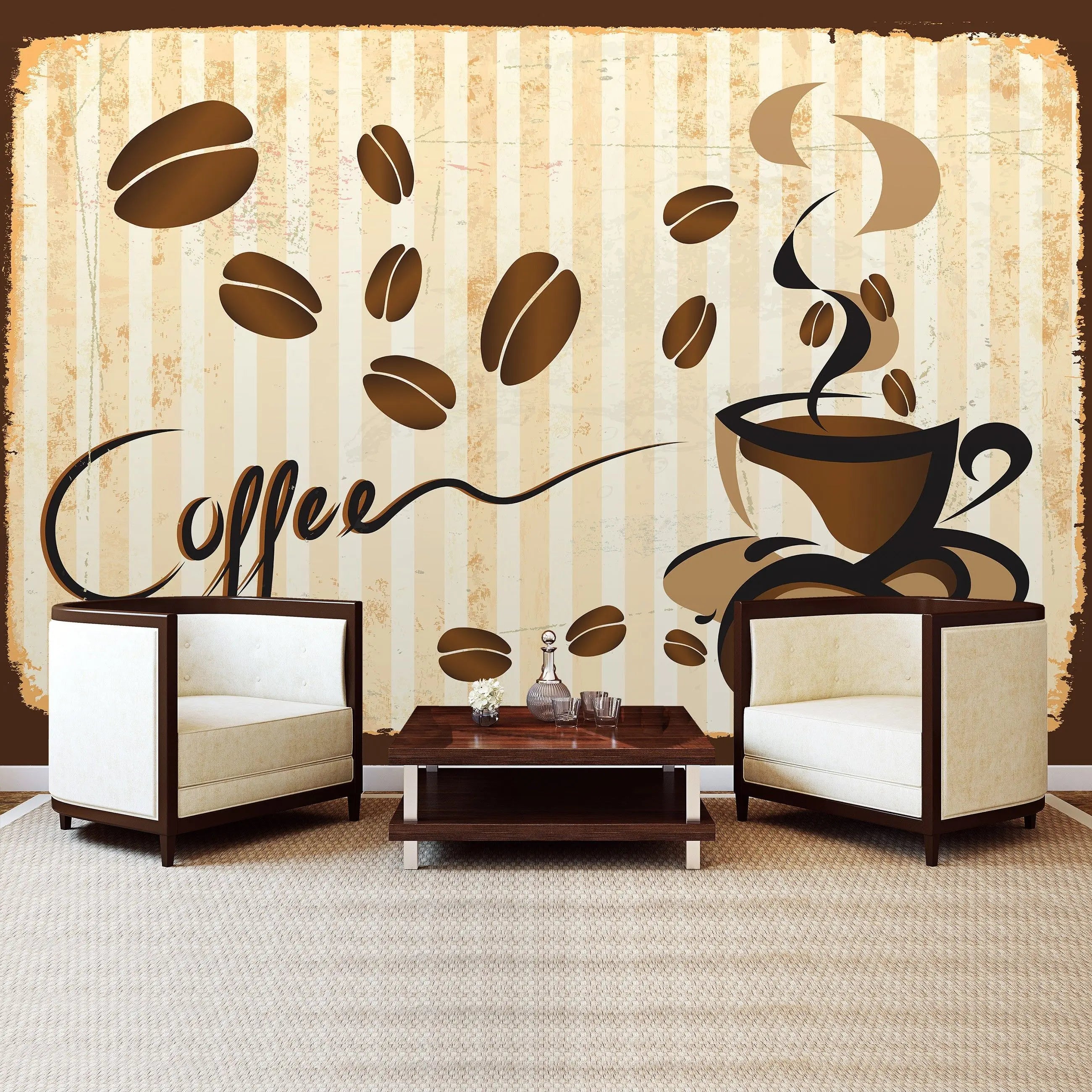 Billede 6 af Fototapet - Kaffekop med damp og flyvende kaffebønner