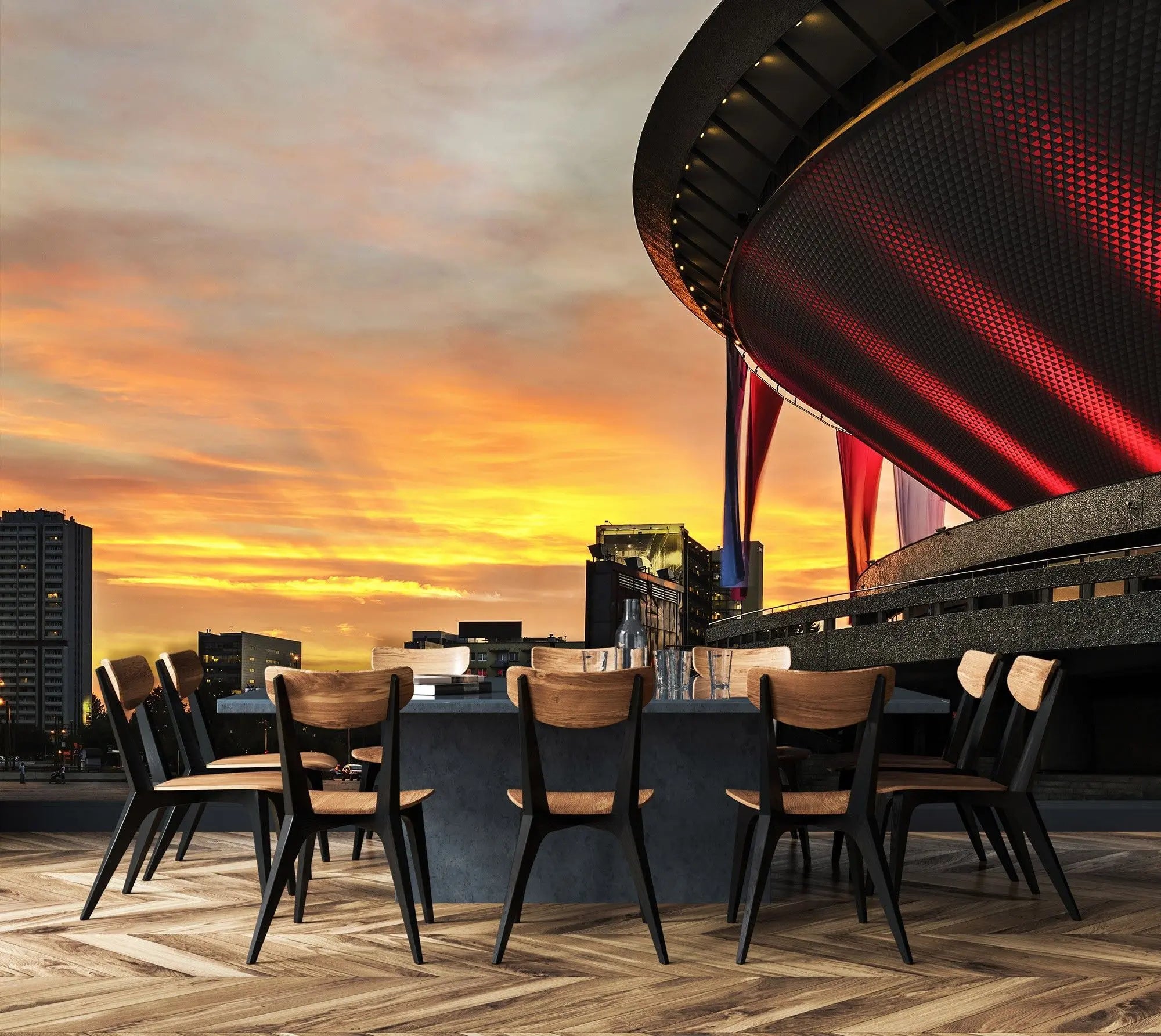 Billede 7 af Fototapet - Katowice Spodek ved solnedgang