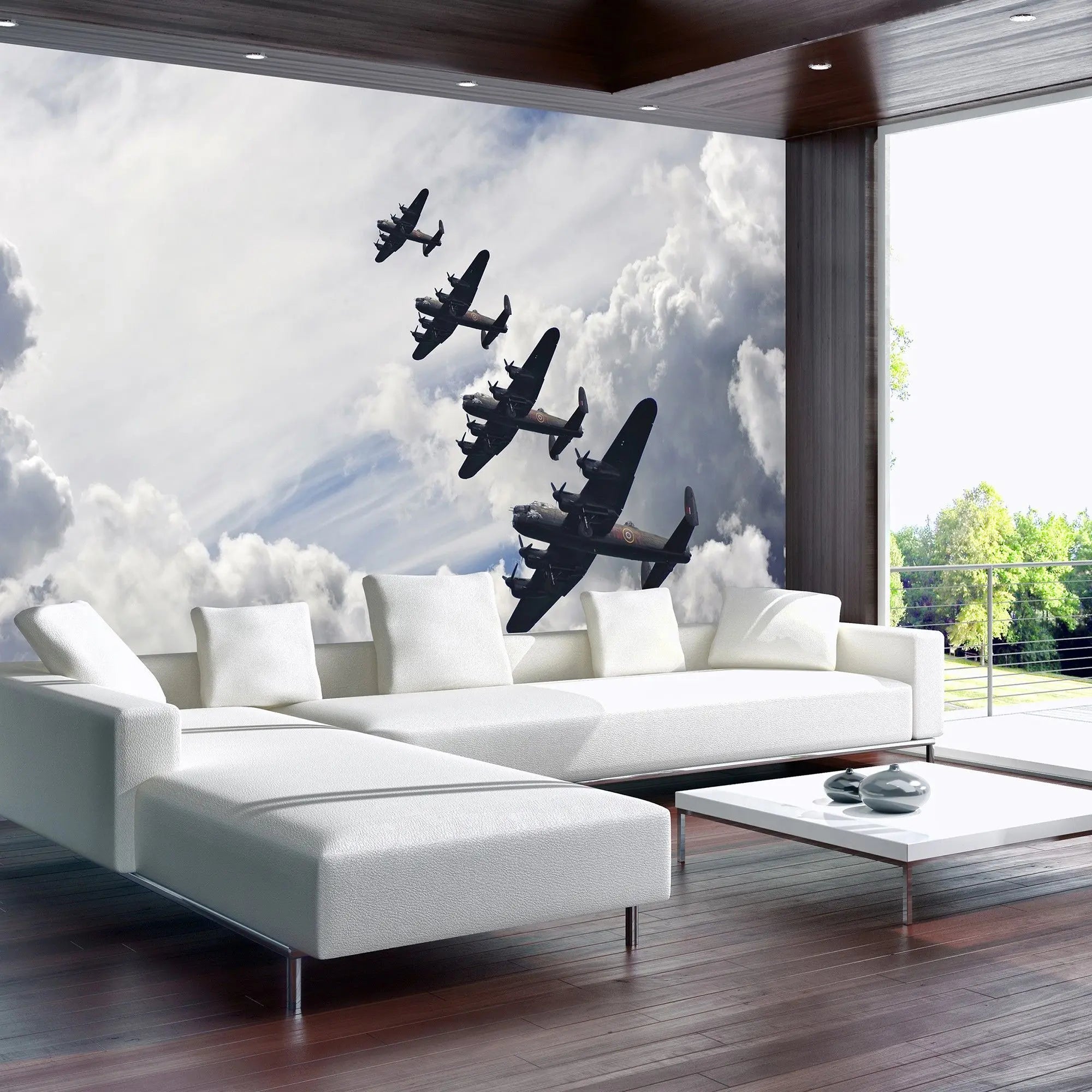 Billede 3 af Fototapet - Lancaster bombefly i formation over skyerne