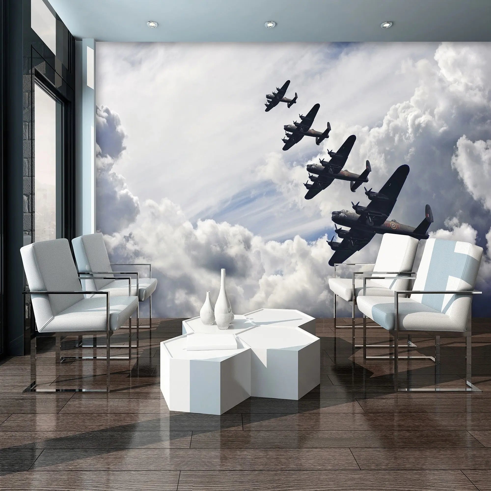 Billede 4 af Fototapet - Lancaster bombefly i formation over skyerne