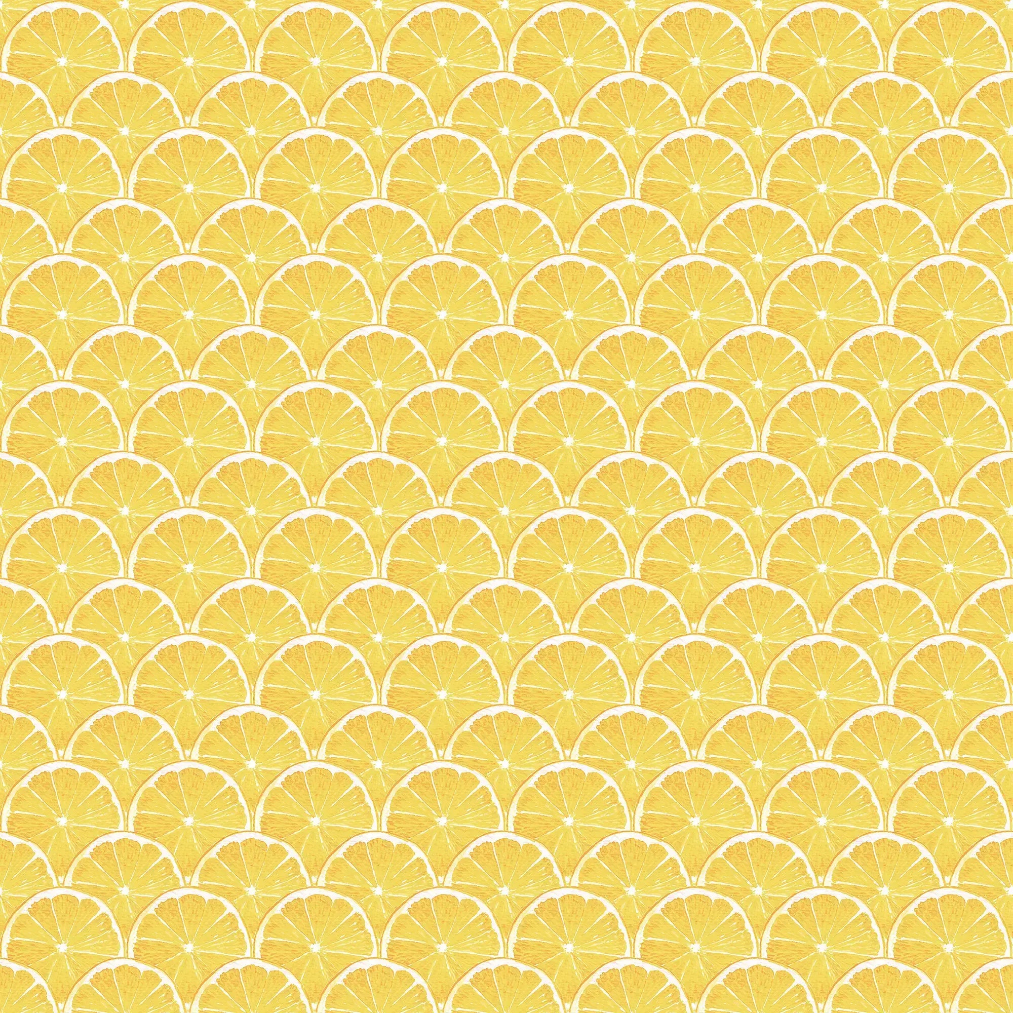 Tapet med mønster af gentagne gule citronmønstre fra Lemon Rind Repeat - Sunshine.