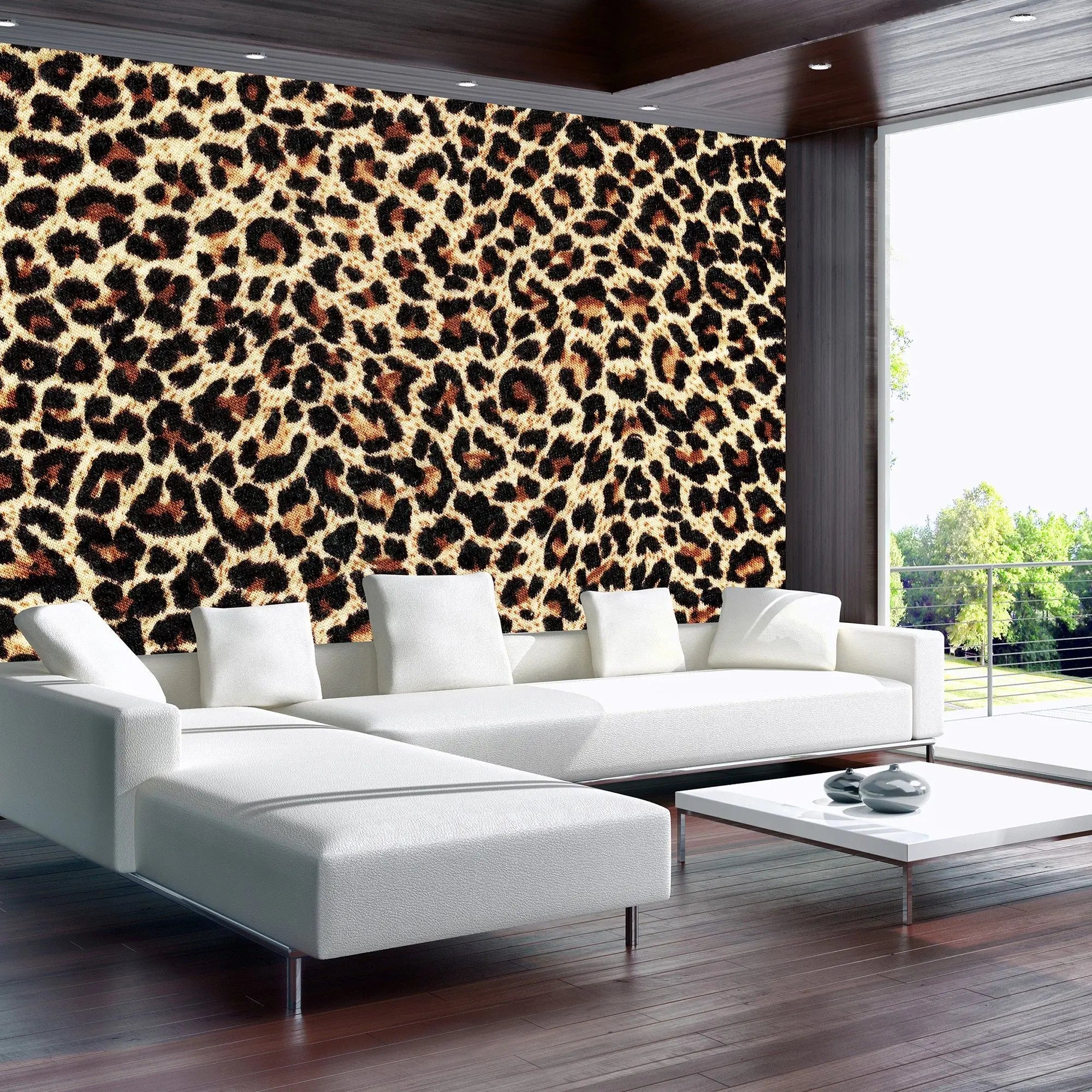Billede 3 af Fototapet - Leopardmønster i brun og sort på beige baggrund