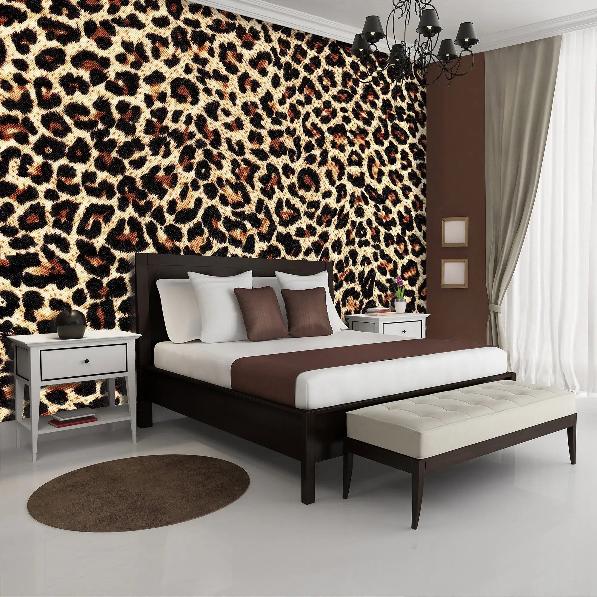 Billede 4 af Fototapet - Leopardmønster i brun og sort på beige baggrund