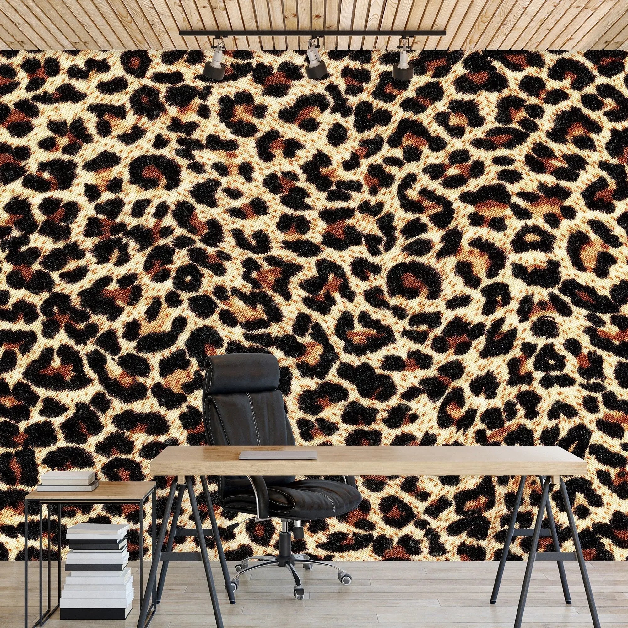Billede 5 af Fototapet - Leopardmønster i brun og sort på beige baggrund