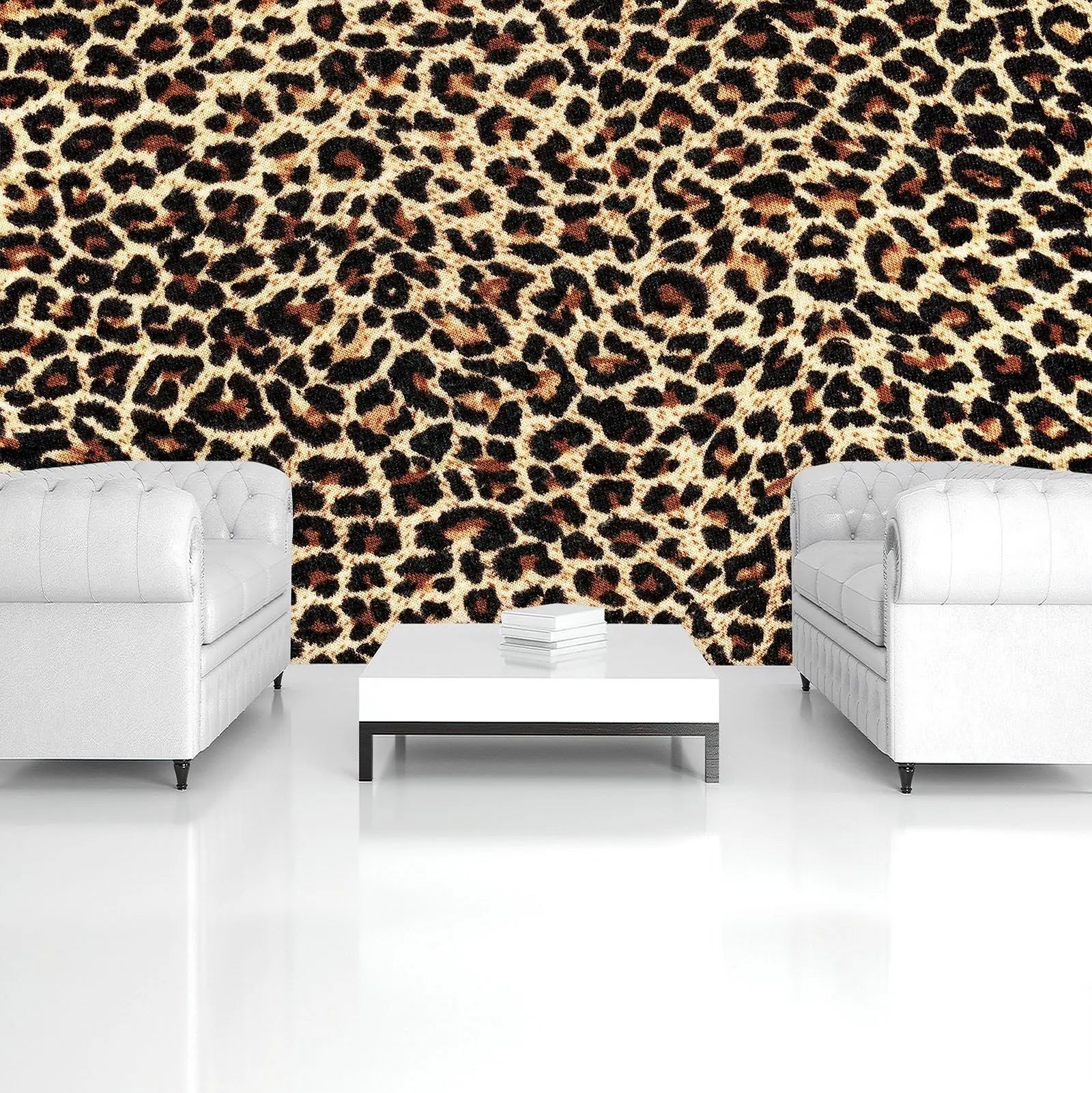 Billede 6 af Fototapet - Leopardmønster i brun og sort på beige baggrund