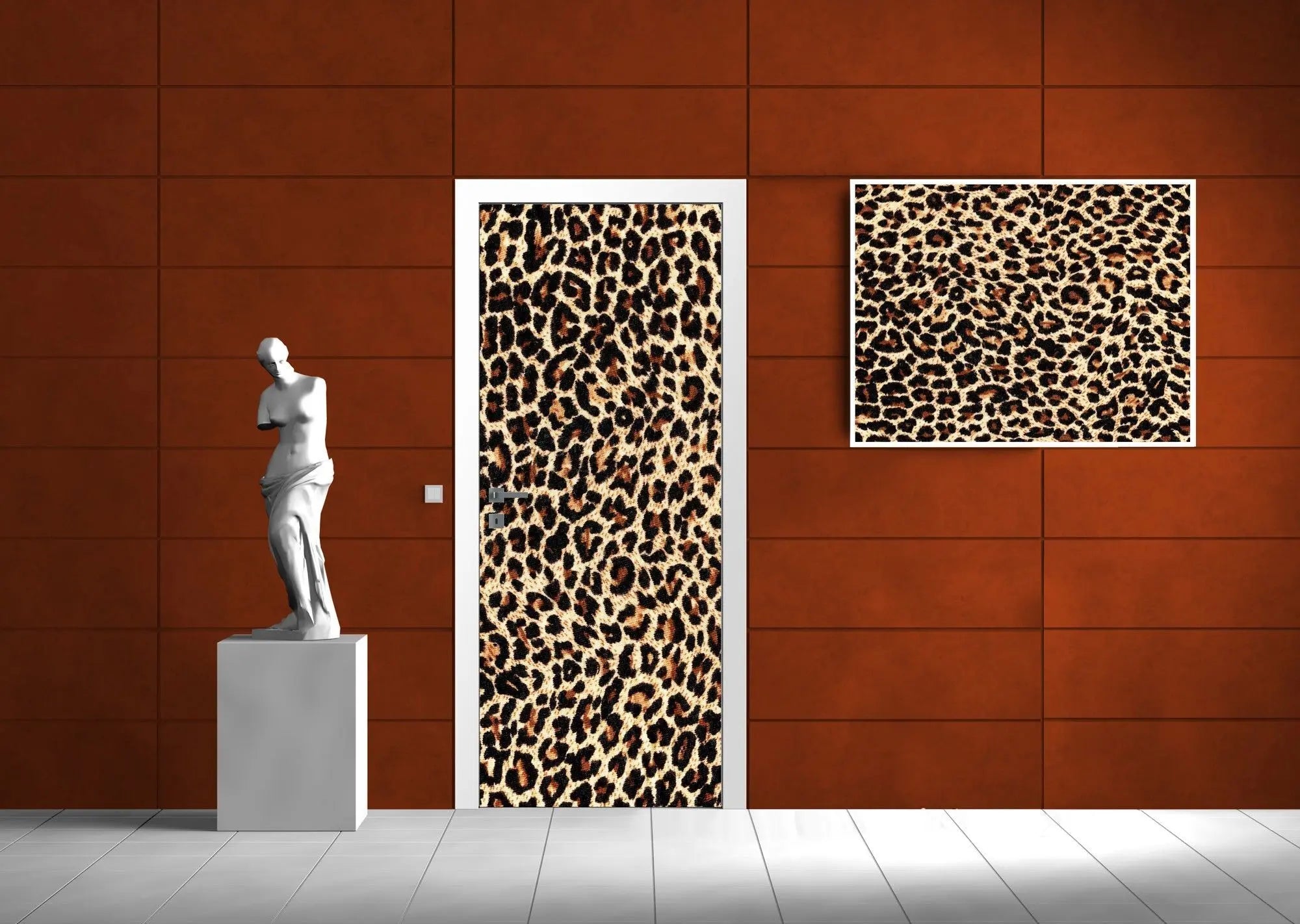 Billede 8 af Fototapet - Leopardmønster i brun og sort på beige baggrund
