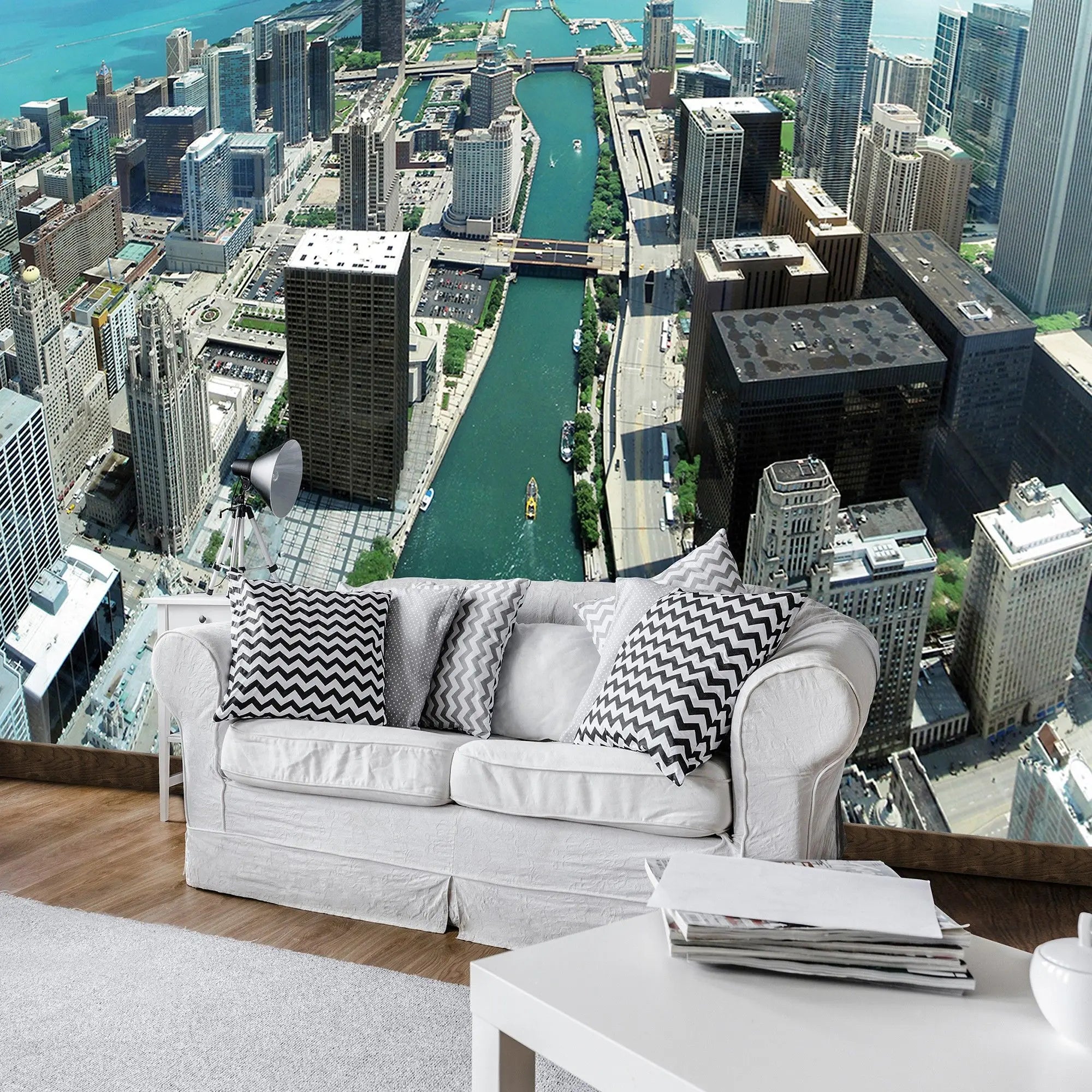 Billede 3 af Fototapet - Luftfoto af Chicago-floden med skyskrabere