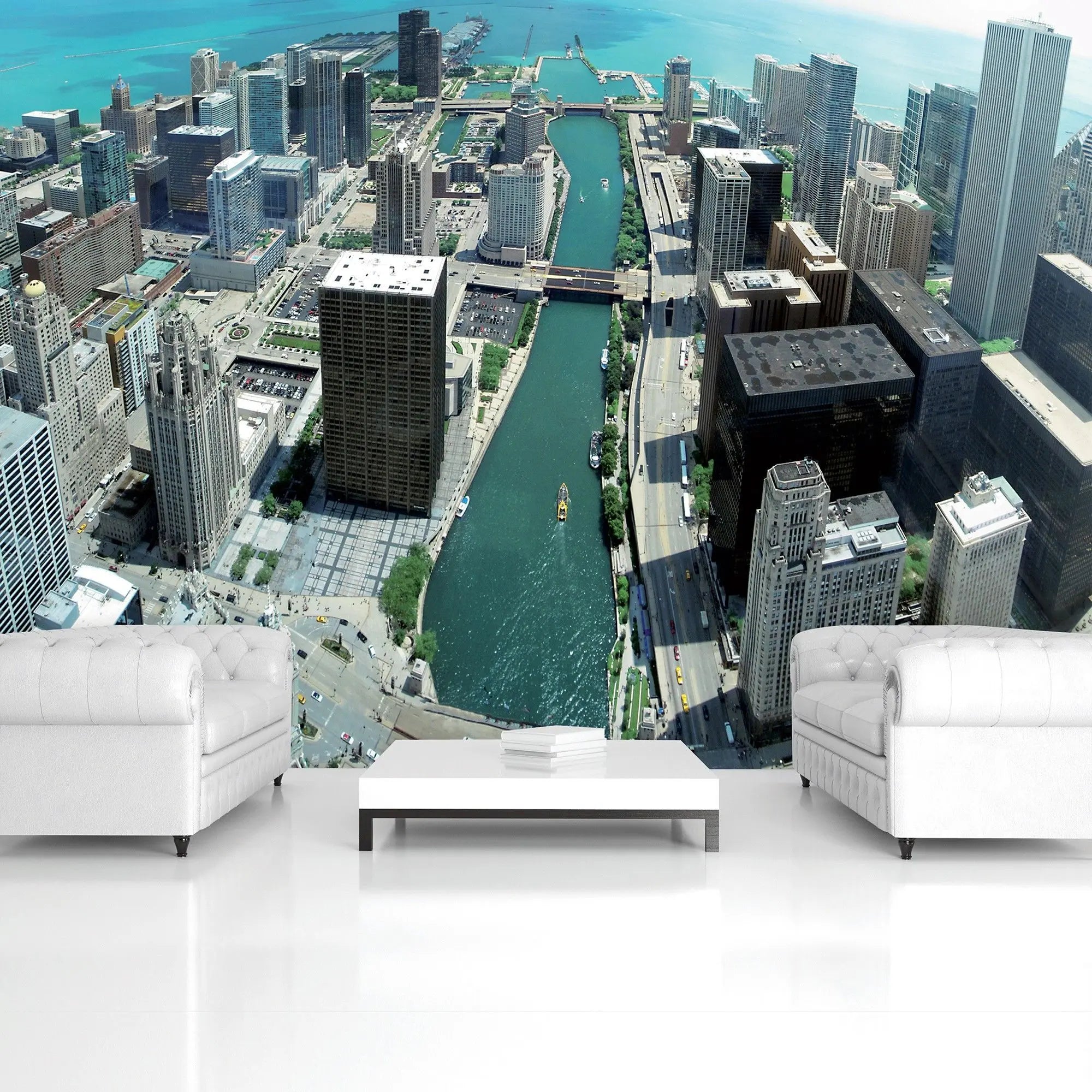 Billede 4 af Fototapet - Luftfoto af Chicago-floden med skyskrabere