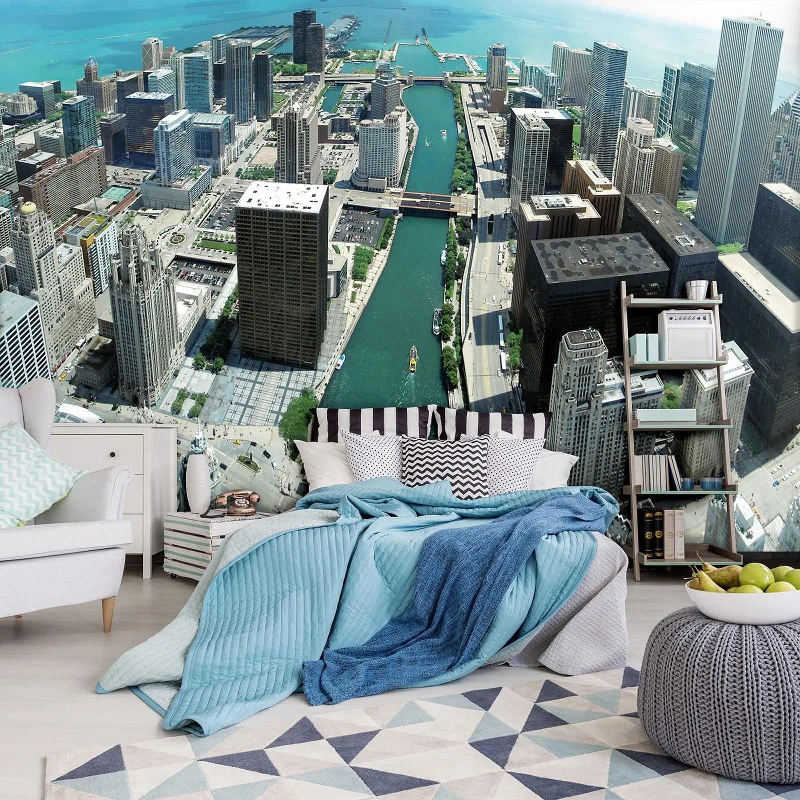 Billede 6 af Fototapet - Luftfoto af Chicago-floden med skyskrabere