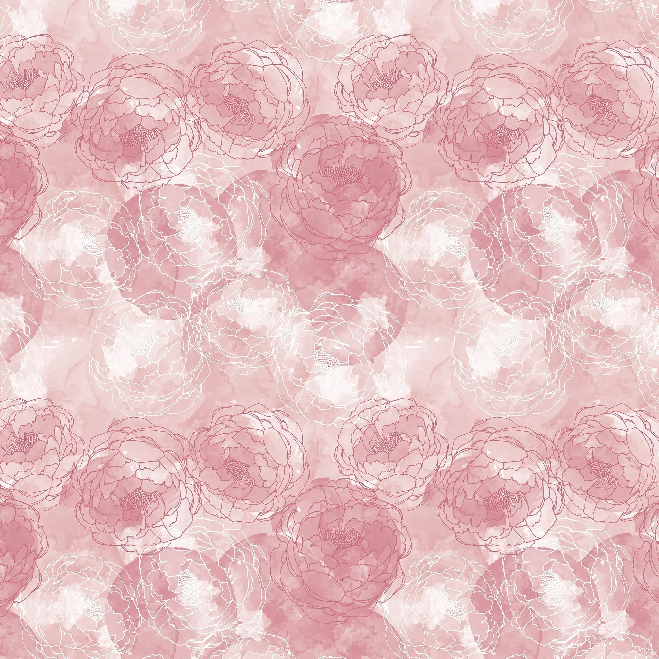 Billede 15 af Fototapet - Lys rosa blomstermønster med pæoner