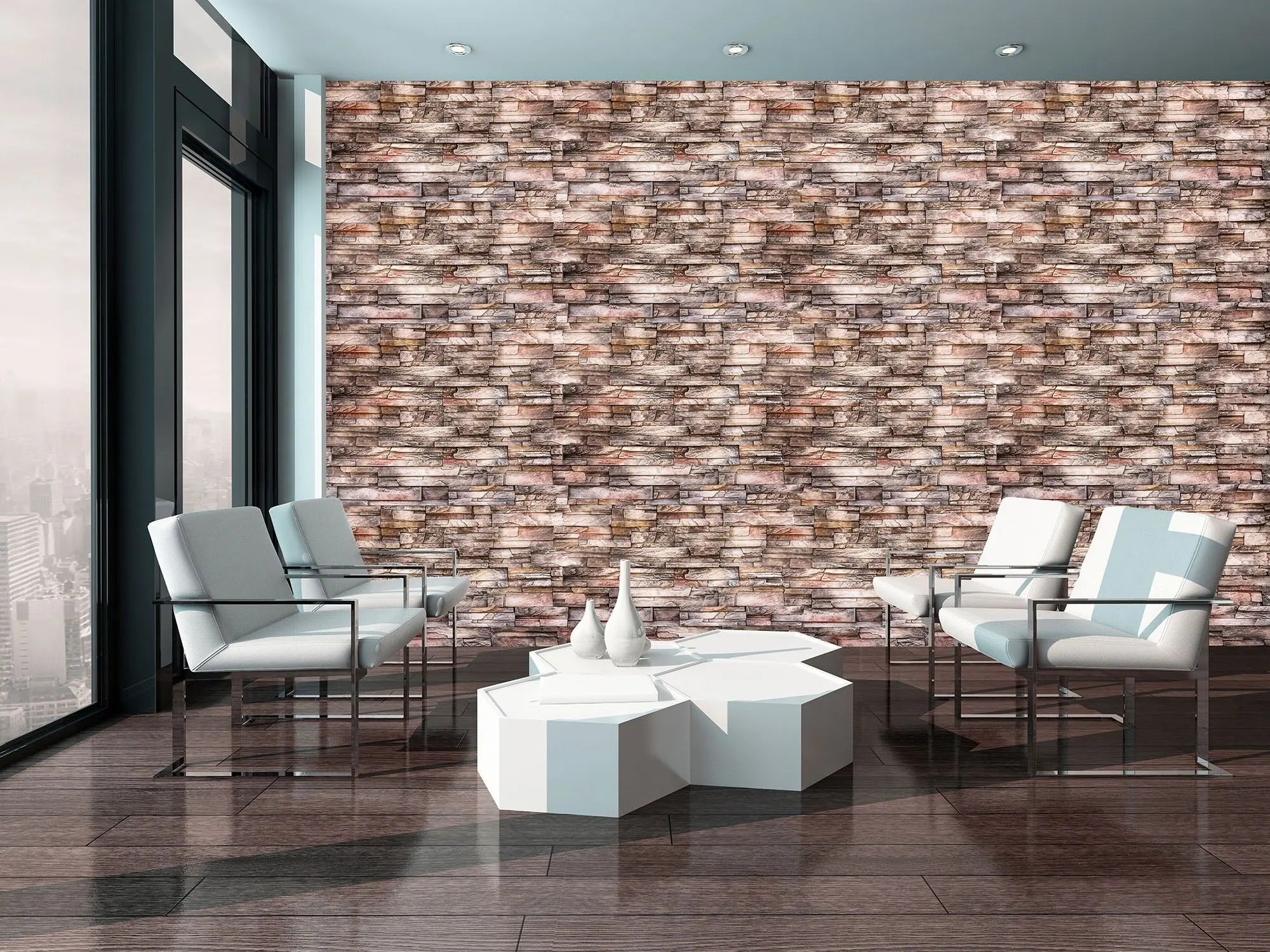 Billede 2 af Fototapet - Lysebrun og grå vævet stenmur