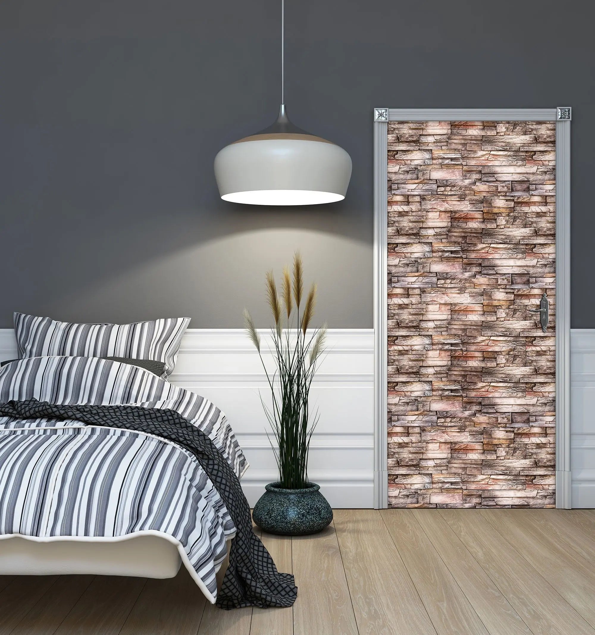 Billede 4 af Fototapet - Lysebrun og grå vævet stenmur