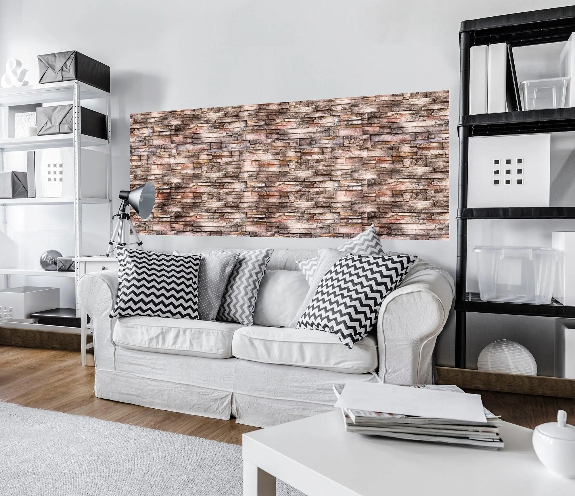 Billede 5 af Fototapet - Lysebrun og grå vævet stenmur