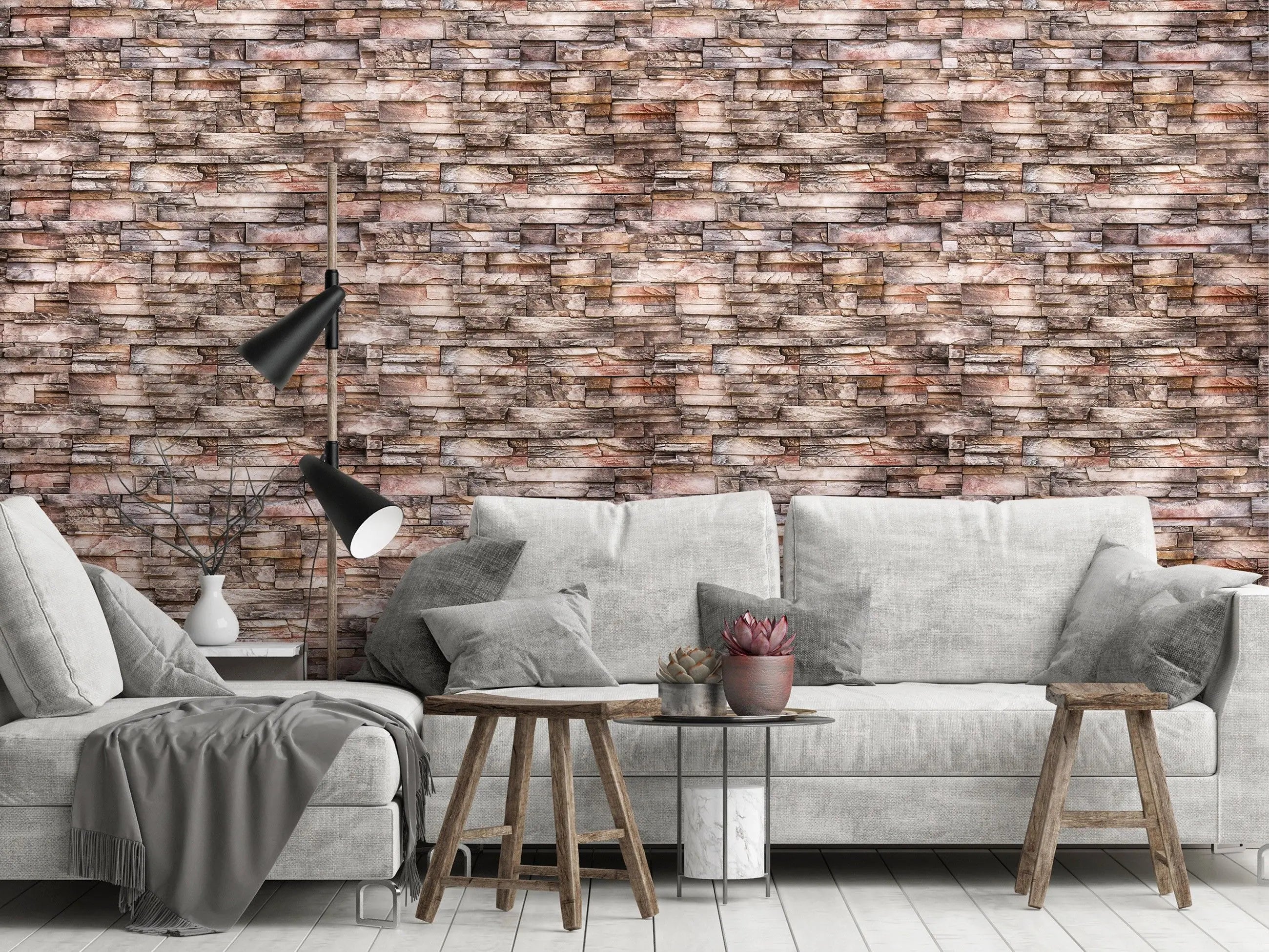 Billede 9 af Fototapet - Lysebrun og grå vævet stenmur