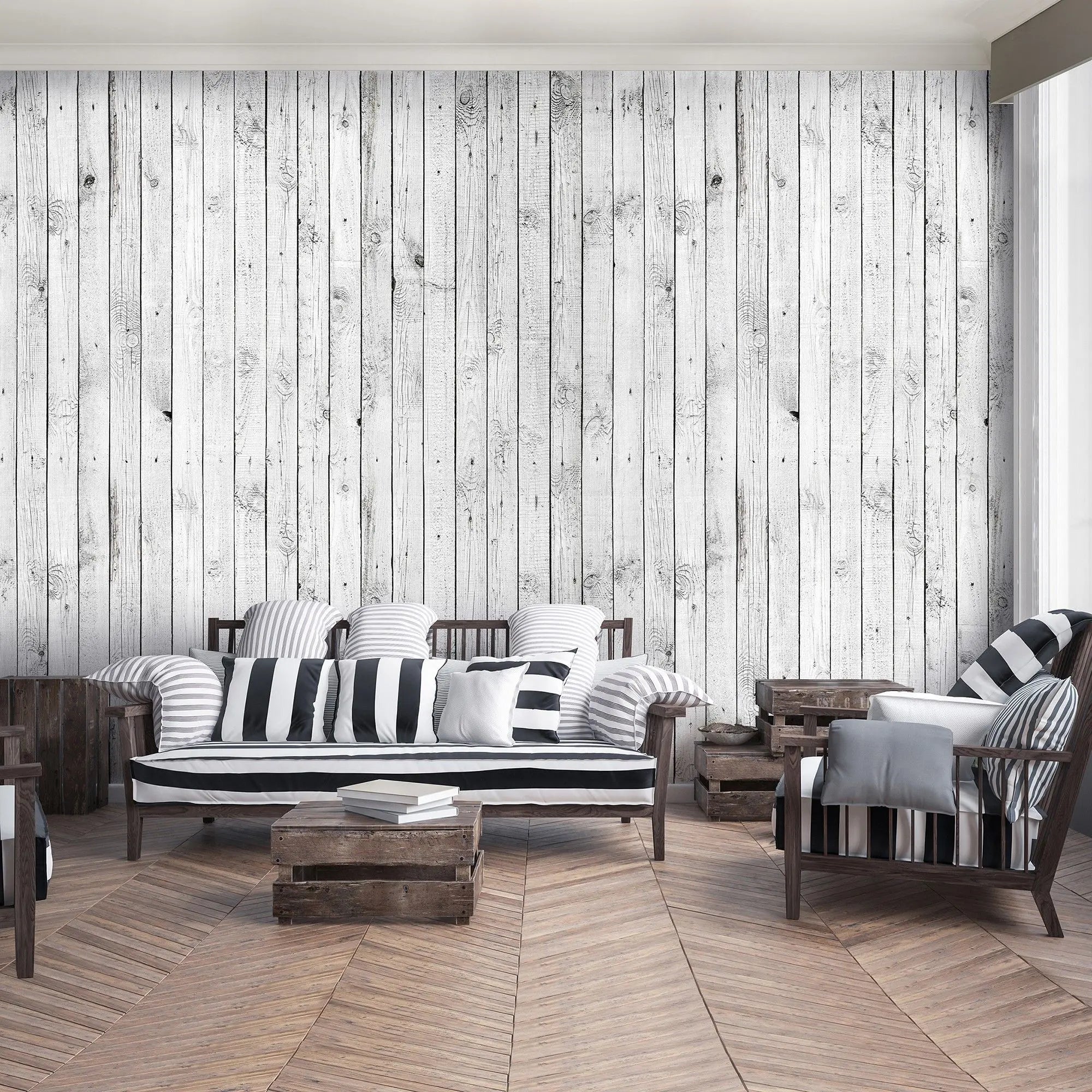 Billede 5 af Fototapet - Lysegrå træplanker med knaster
