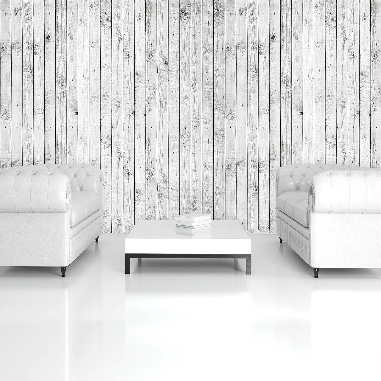 Billede 6 af Fototapet - Lysegrå træplanker med knaster