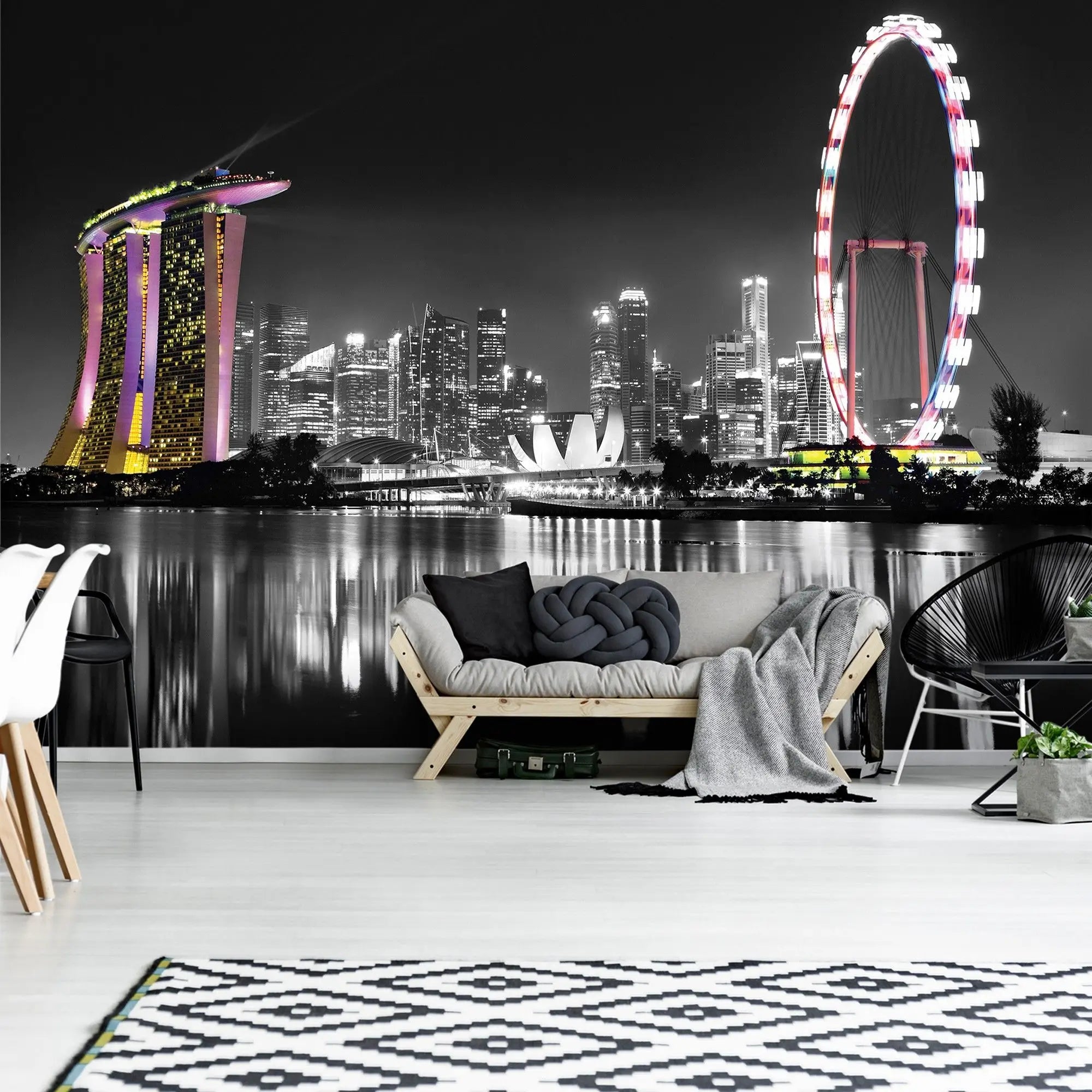 Billede 4 af Fototapet - Marina Bay Sands og Singapore Flyer om natten