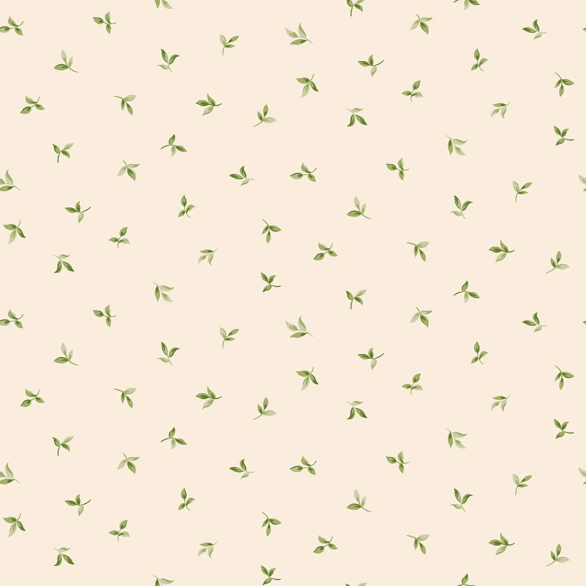 Detaljeret billede af Mini Greens - Meadow tapet med små grønne blade på en lys baggrund fra Nicetapet.dk.