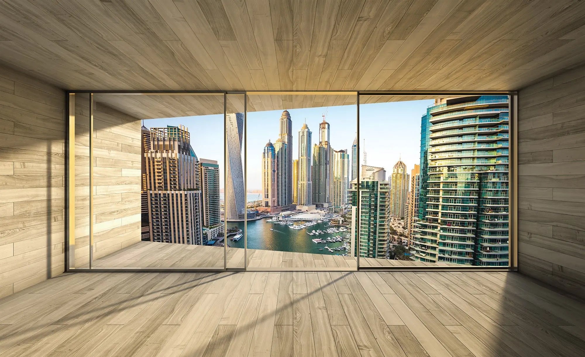 Billede 1 af Fototapet - Moderne skyskrabere set gennem vindue i Dubai