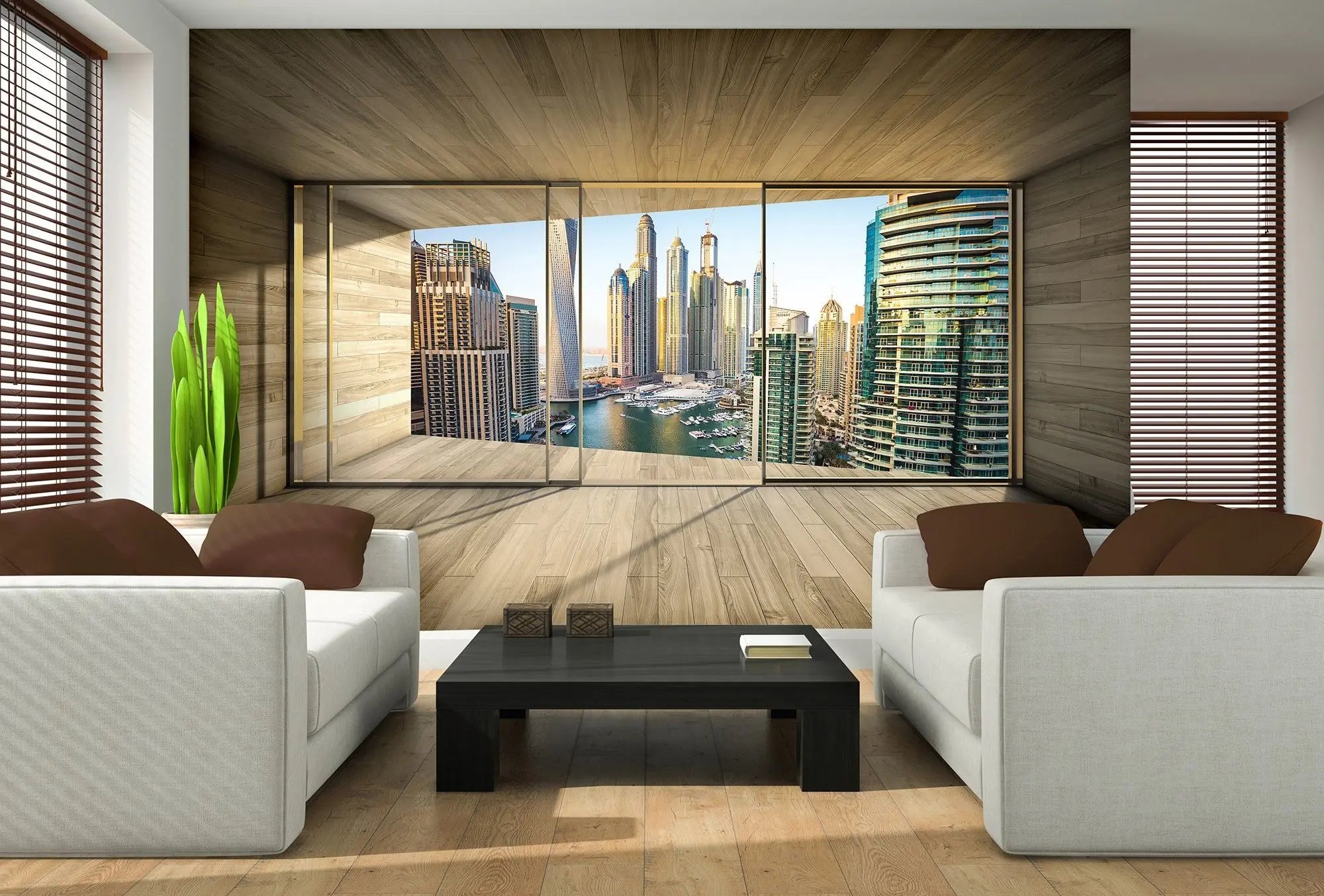 Billede 2 af Fototapet - Moderne skyskrabere set gennem vindue i Dubai