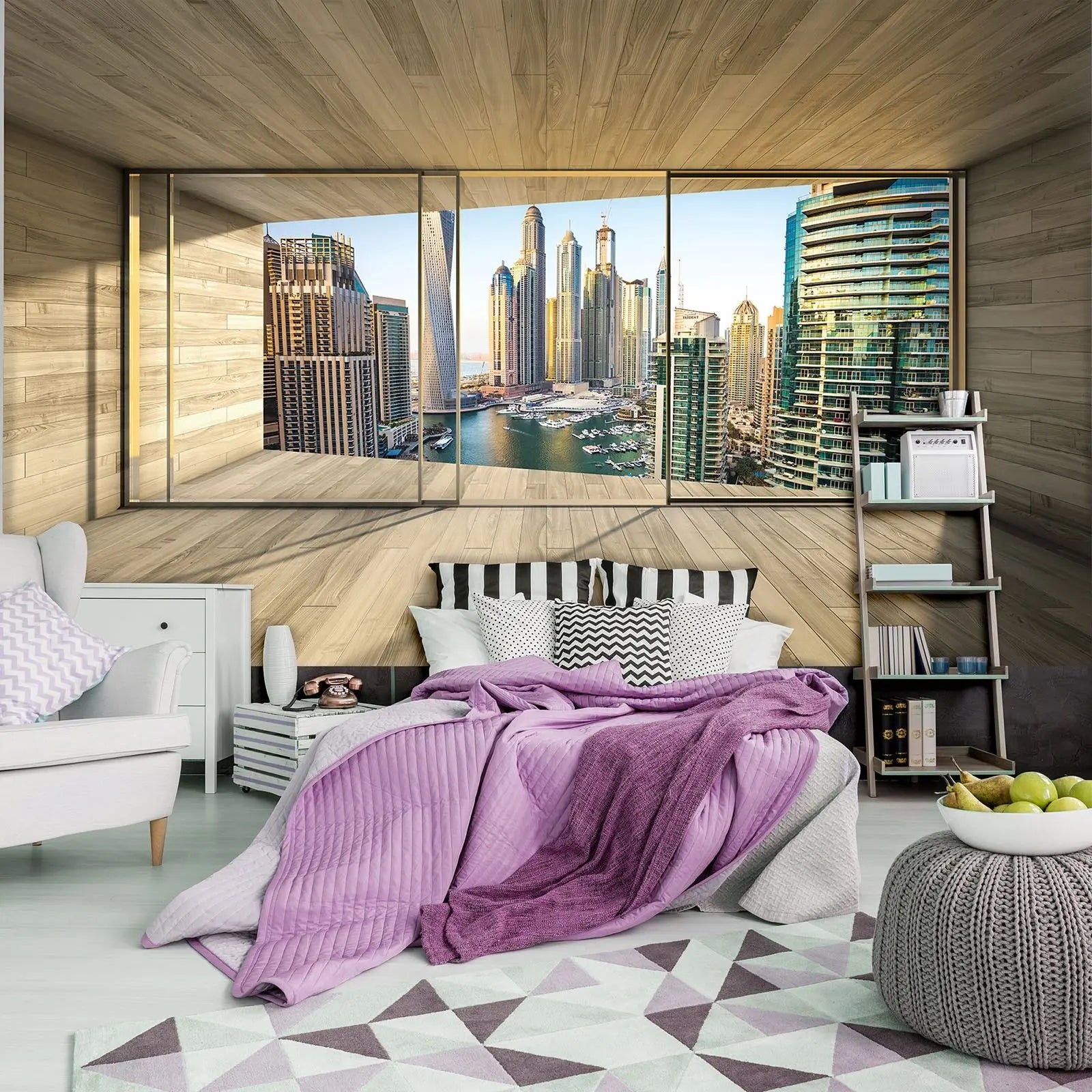 Billede 4 af Fototapet - Moderne skyskrabere set gennem vindue i Dubai