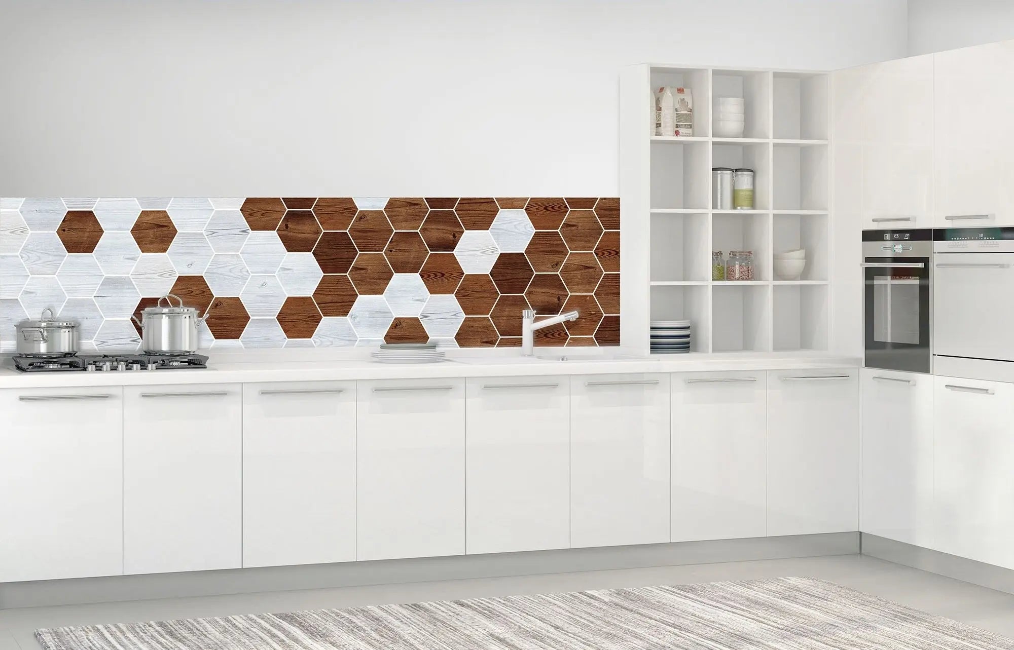 Billede 10 af Fototapet - Mønster af lyse og mørke træfarvede sekskanter