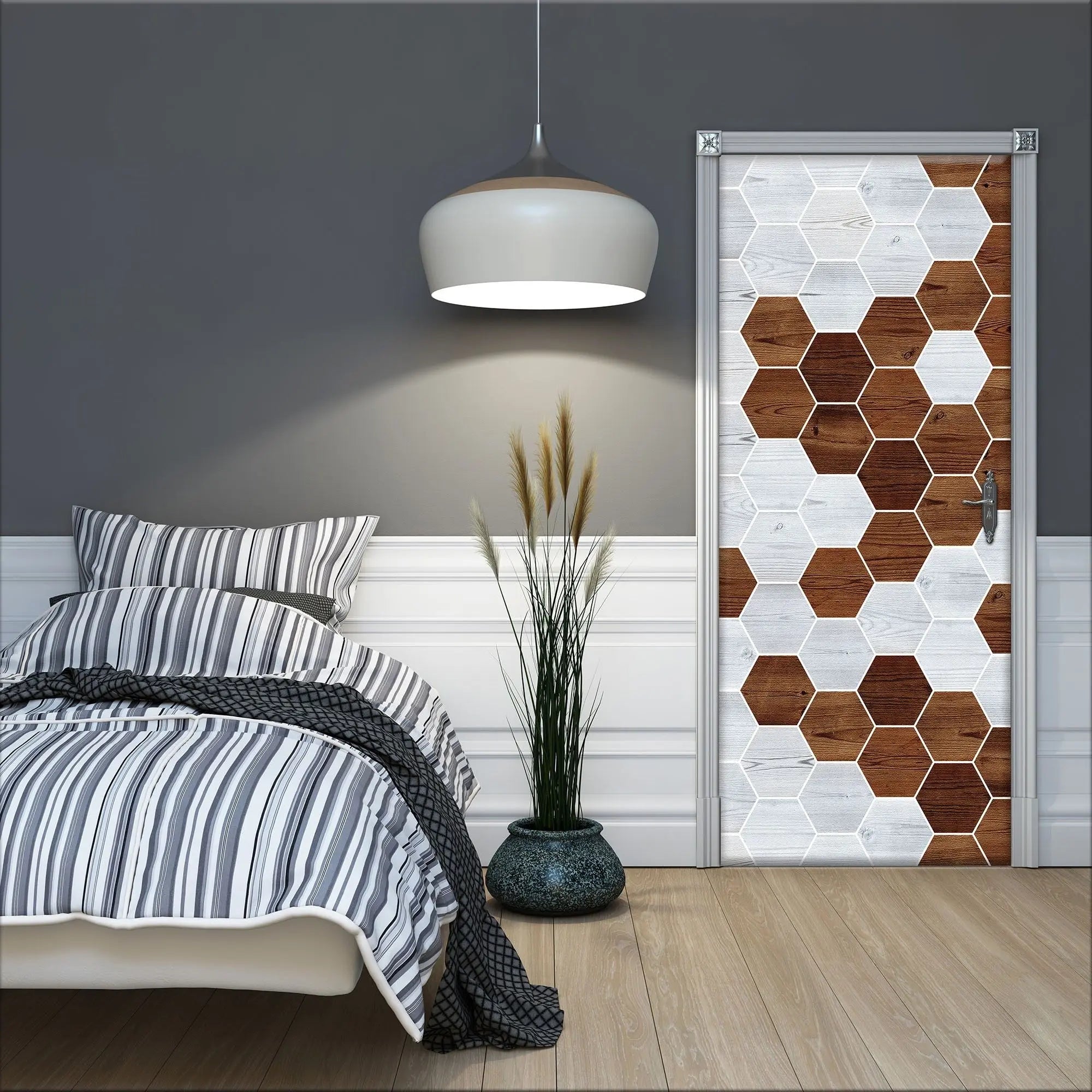 Billede 7 af Fototapet - Mønster af lyse og mørke træfarvede sekskanter