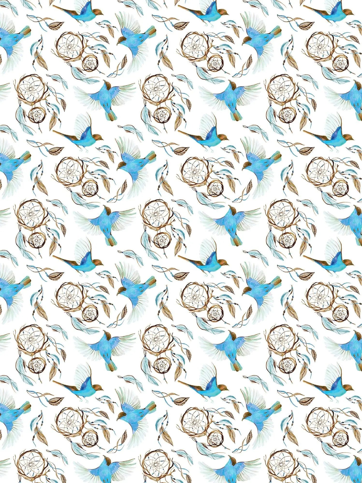 Billede 17 af Fototapet - Mønster med blå fugle og brune kviste