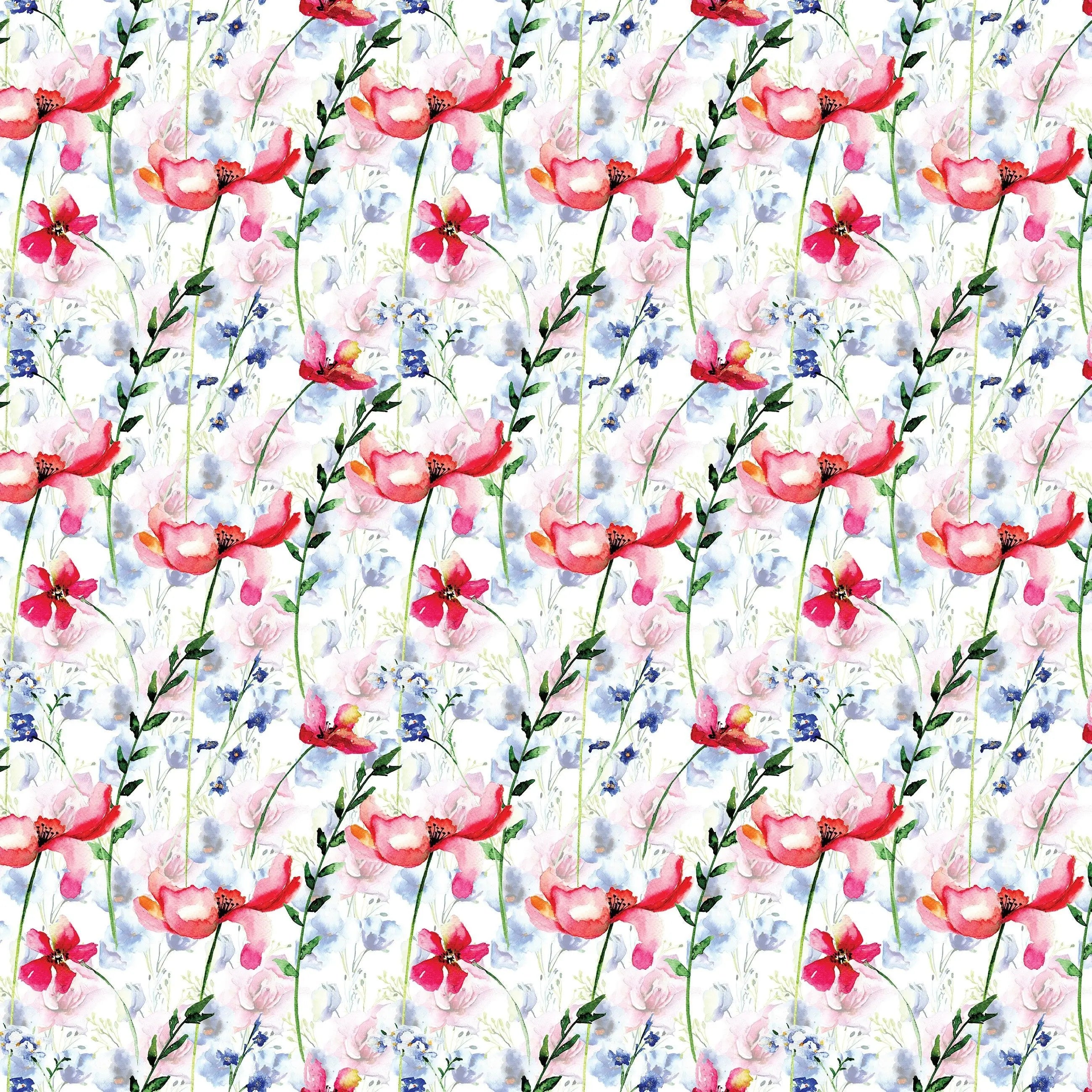 Billede 13 af Fototapet - Mønster med røde og lilla blomster på hvid baggrund