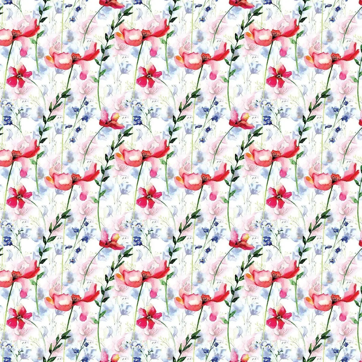 Billede 6 af Fototapet - Mønster med røde og lilla blomster på hvid baggrund