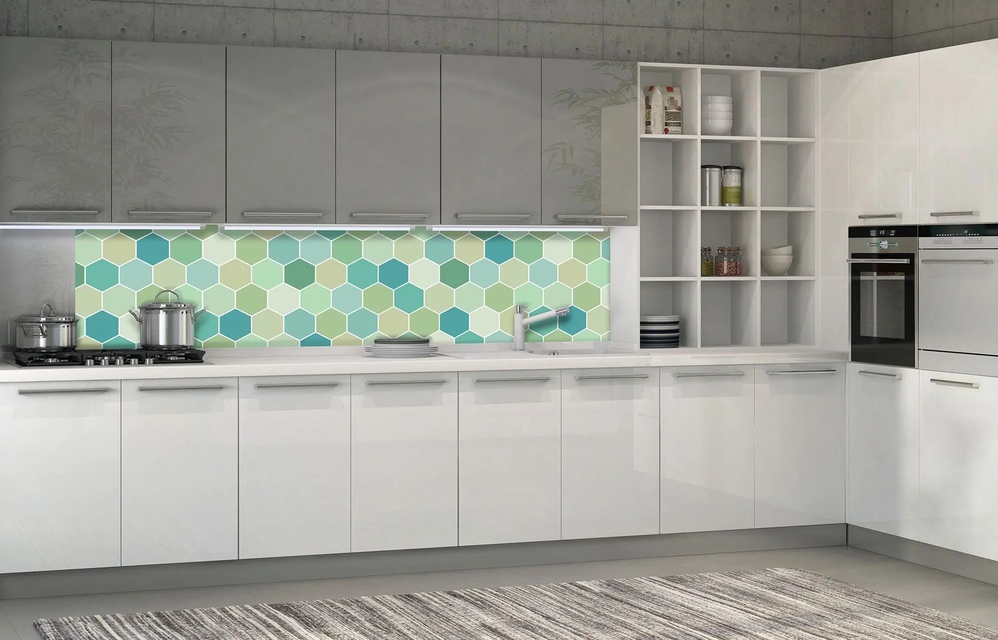 Billede 2 af Fototapet - Mønstret af grønne og blå sekskanter