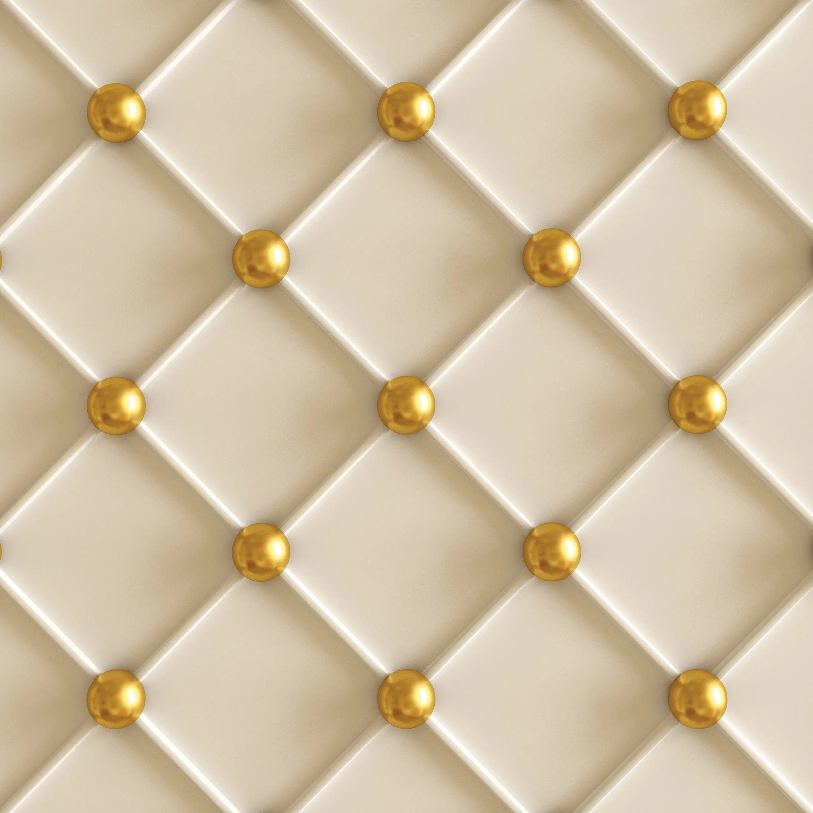 Billede 6 af Fototapet - Mønstret væg med beige polstring og gyldne knapper