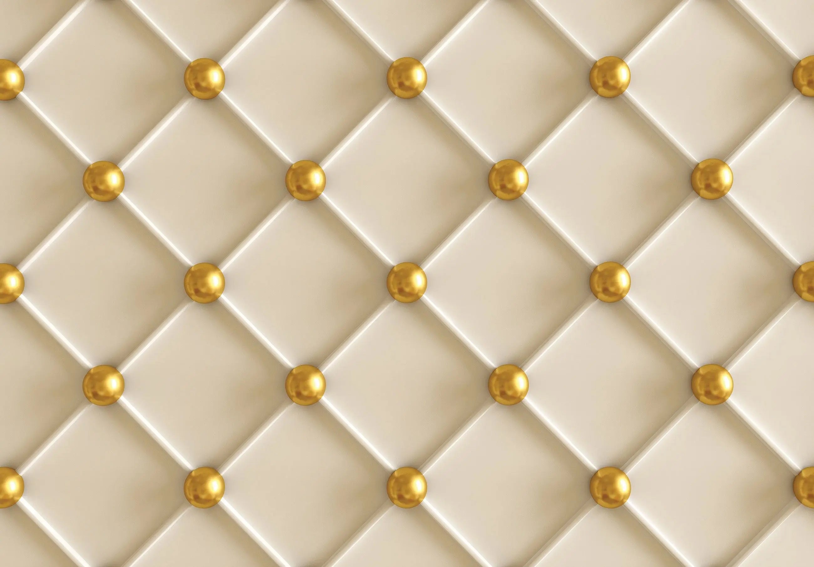 Billede 7 af Fototapet - Mønstret væg med beige polstring og gyldne knapper
