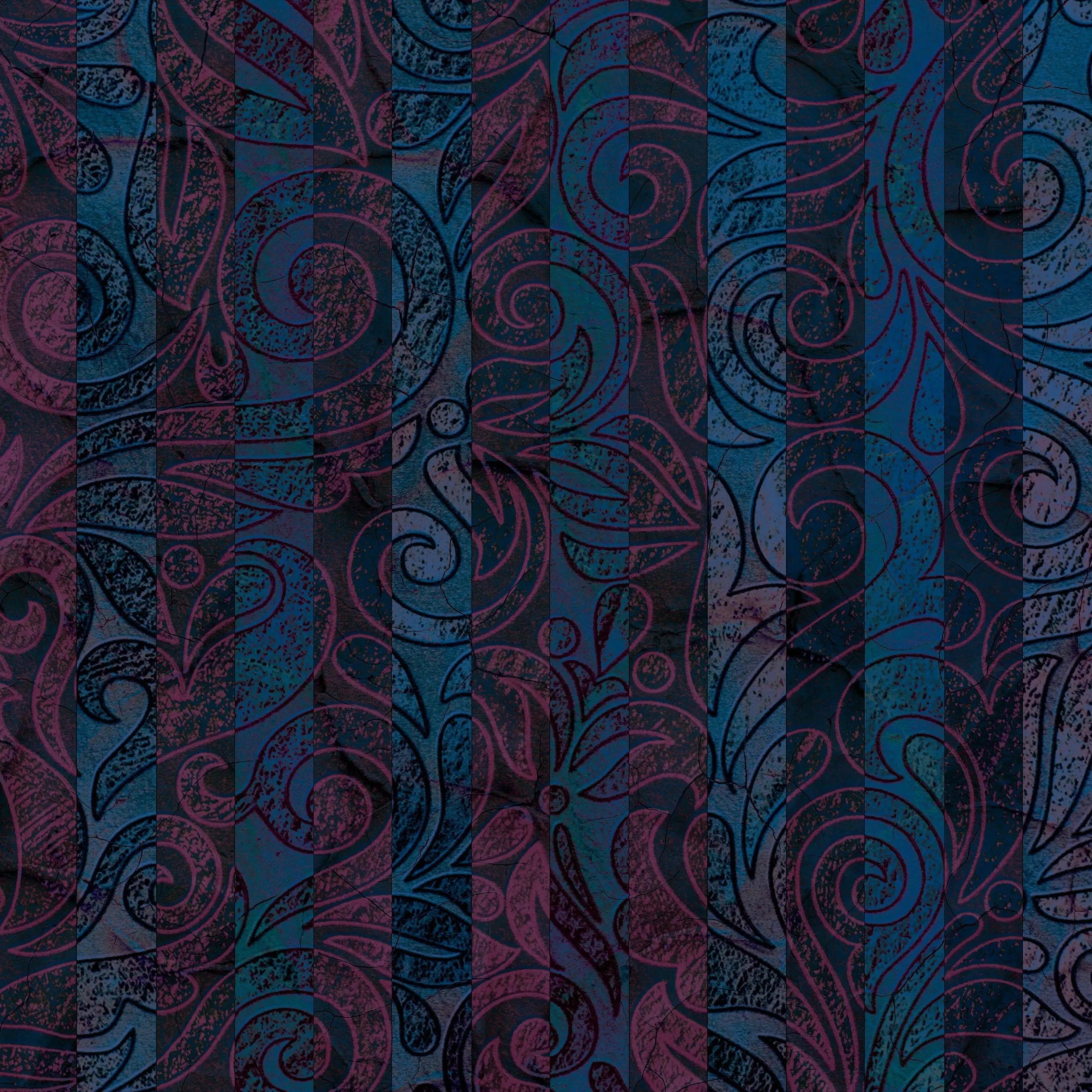 Billede 15 af Fototapet - Mørkeblåt og magentafarvet mønster med snirkler