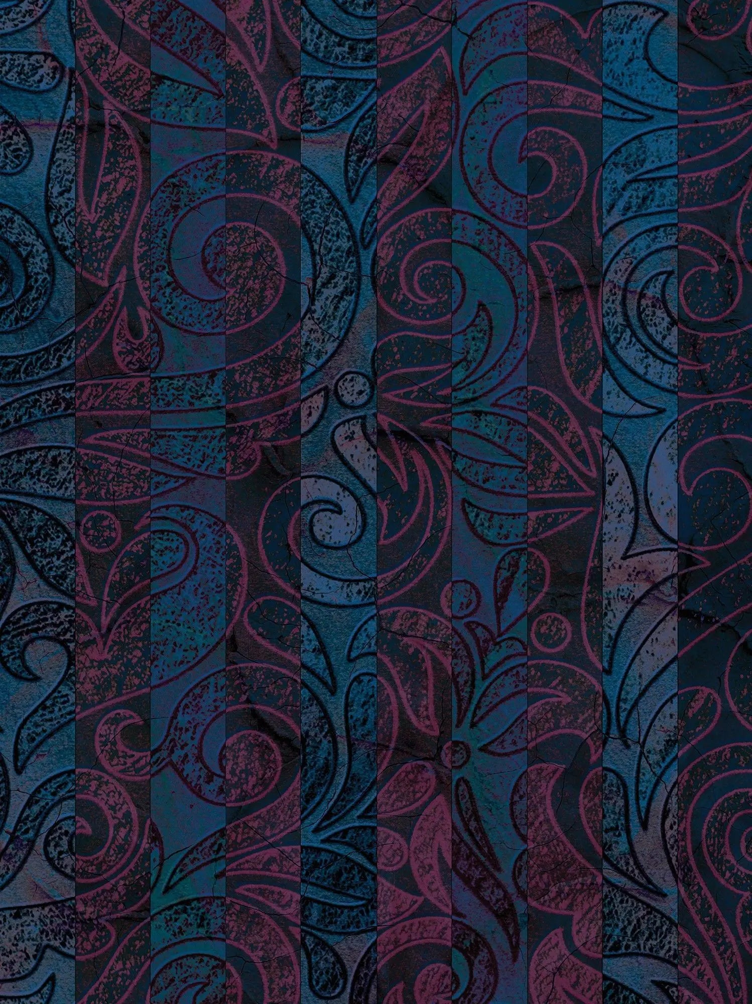 Billede 16 af Fototapet - Mørkeblåt og magentafarvet mønster med snirkler