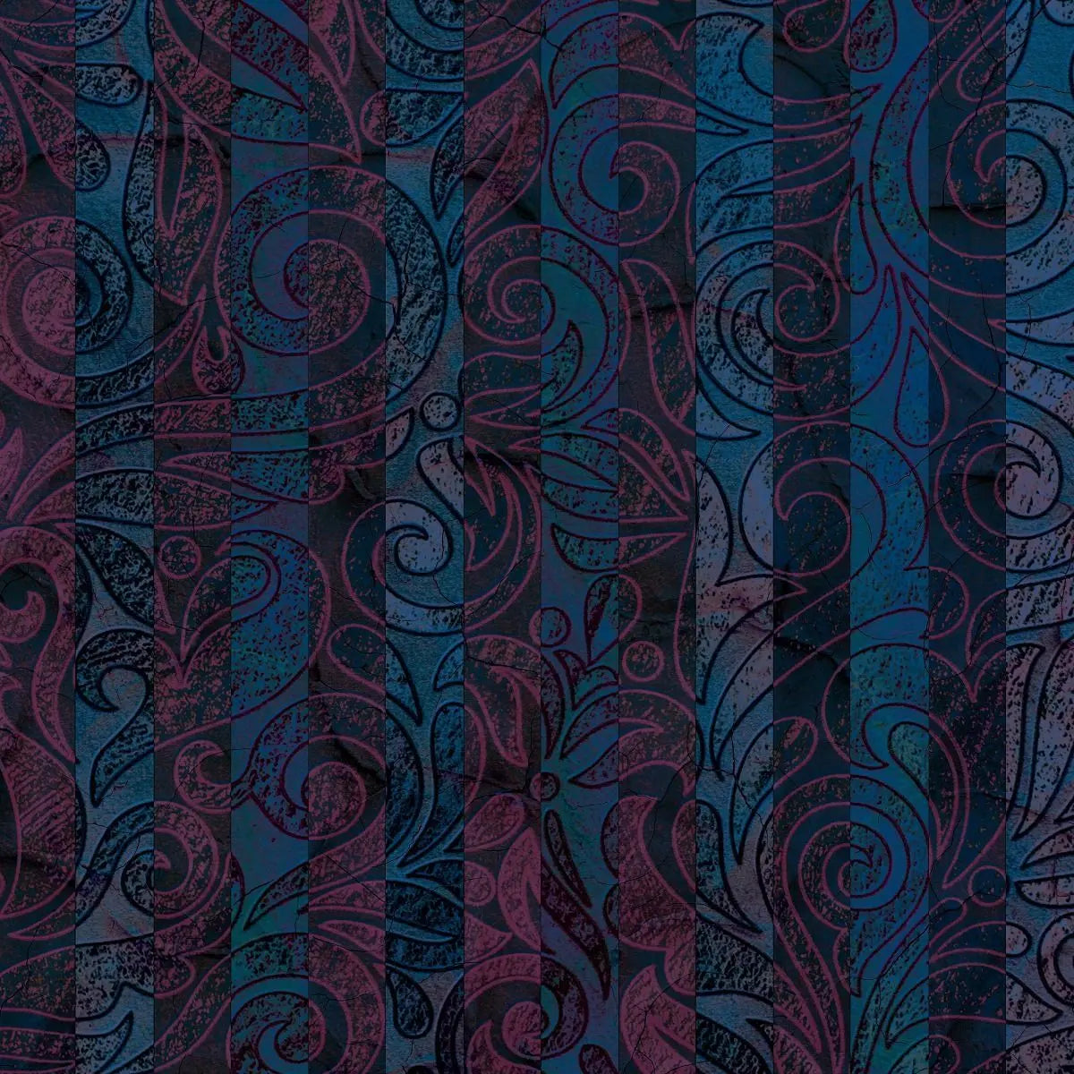 Billede 7 af Fototapet - Mørkeblåt og magentafarvet mønster med snirkler