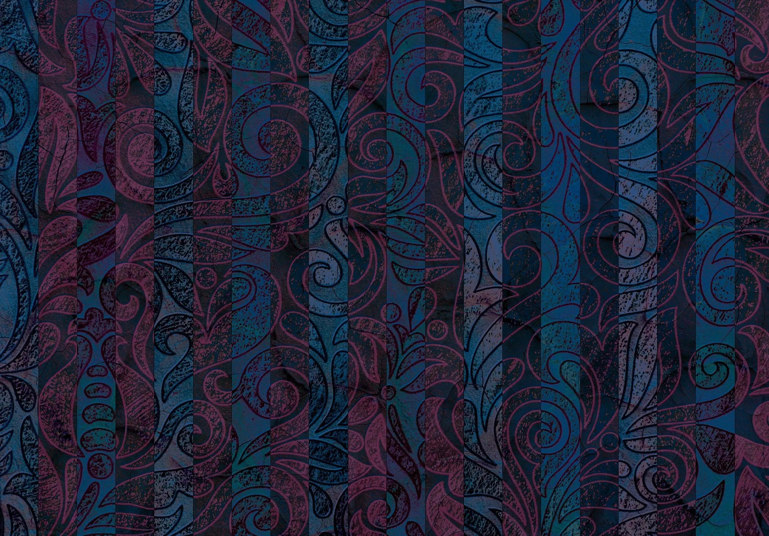 Billede 8 af Fototapet - Mørkeblåt og magentafarvet mønster med snirkler