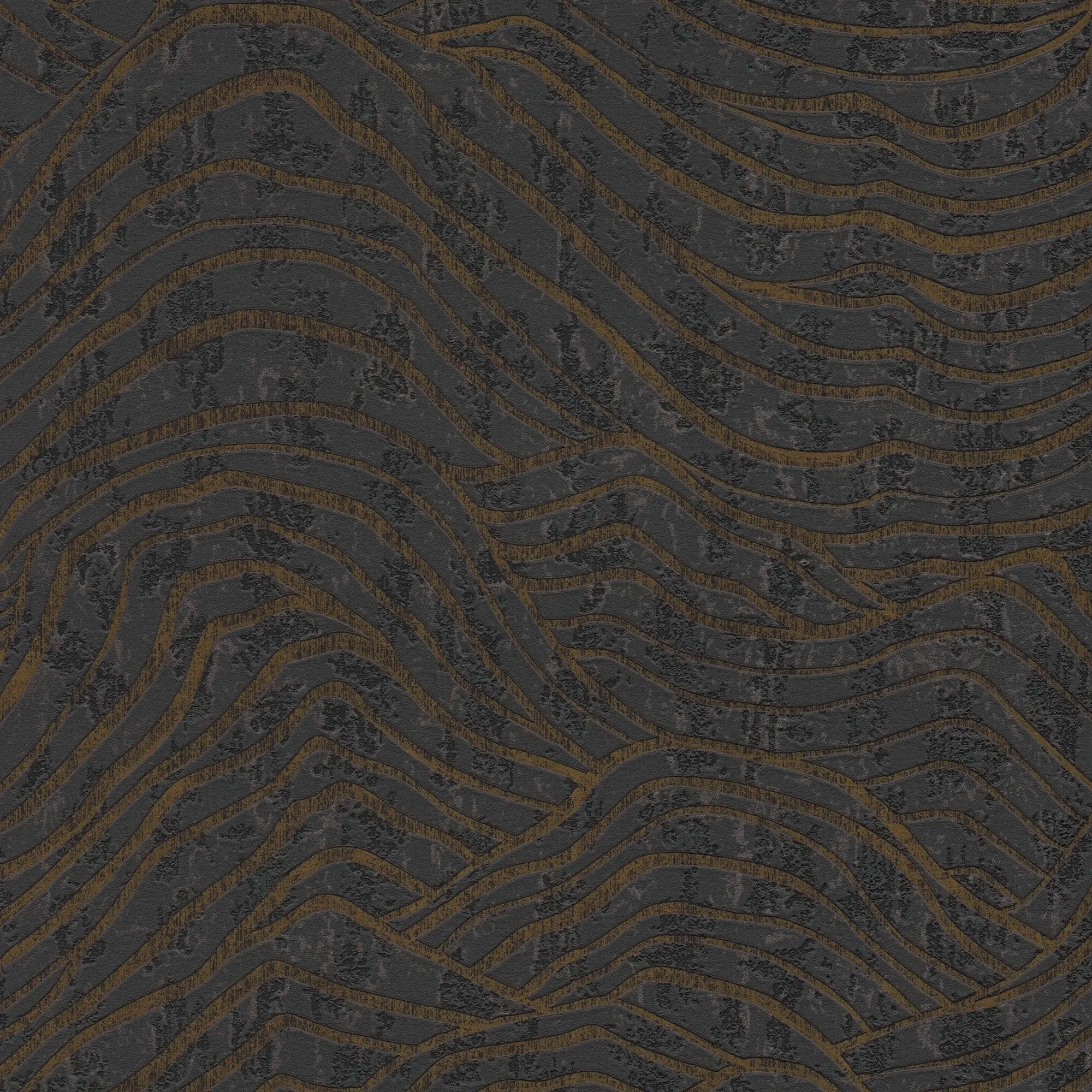 Billede af Mountain Lines - Obsidian tapet med mørke bølgemønstre fra Nicetapet.dk