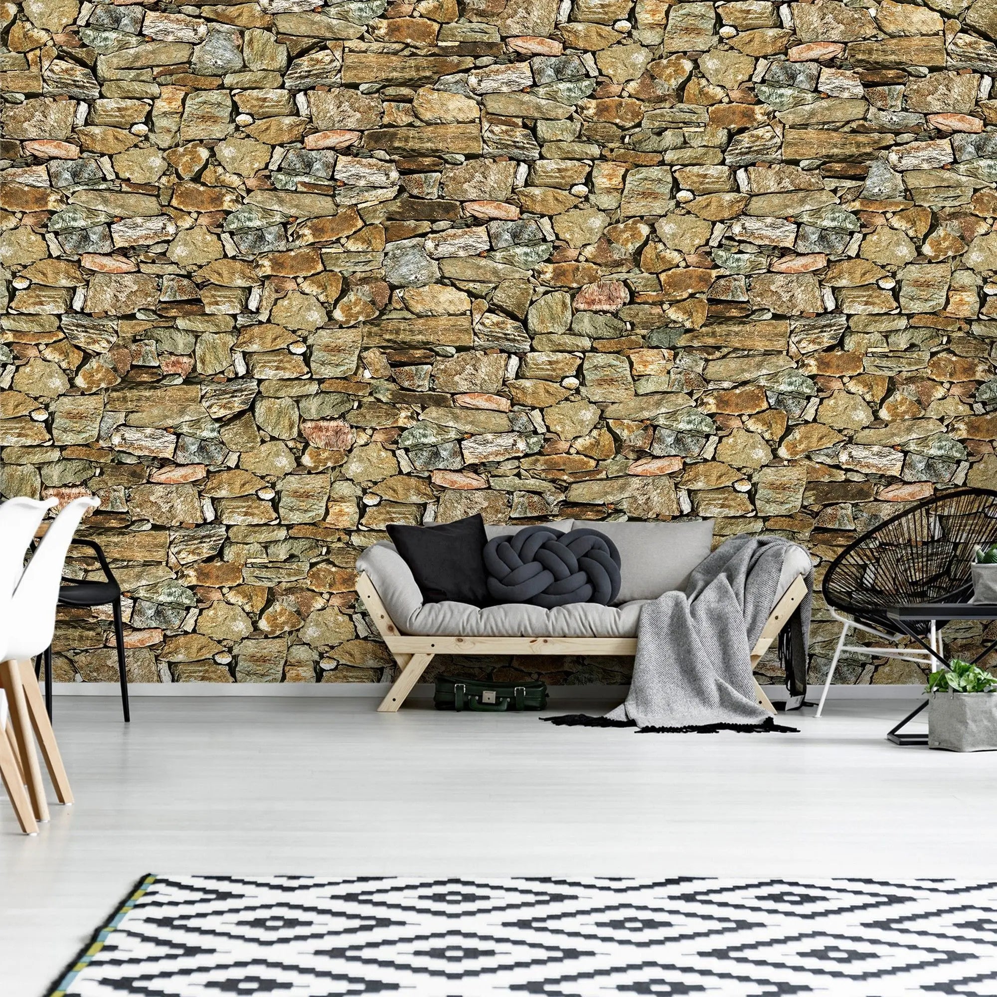 Billede 3 af Fototapet - Mur af uregelmæssige natursten