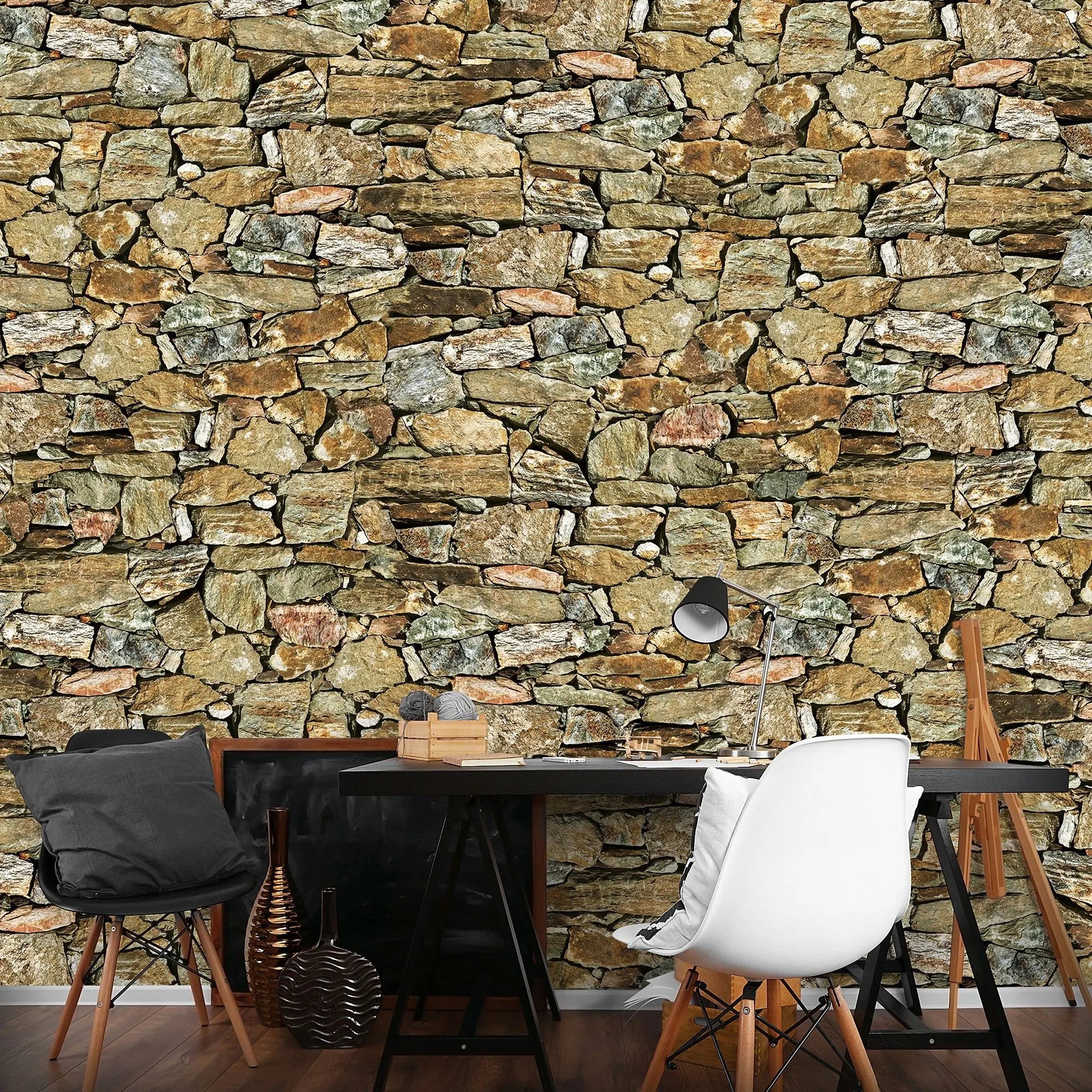 Billede 4 af Fototapet - Mur af uregelmæssige natursten
