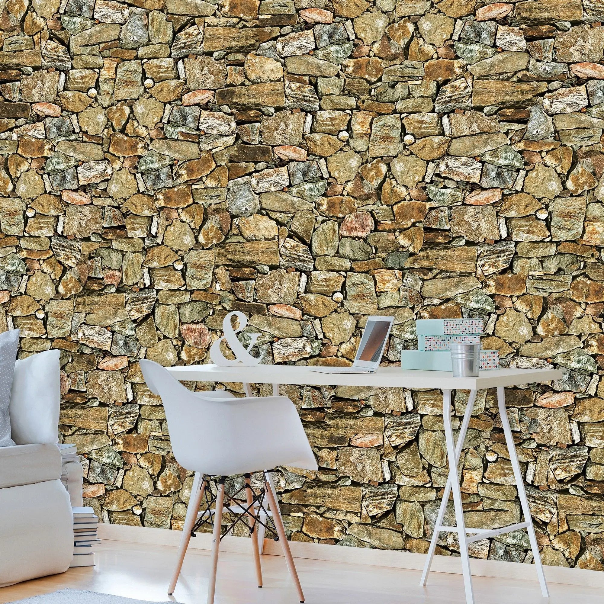 Billede 5 af Fototapet - Mur af uregelmæssige natursten