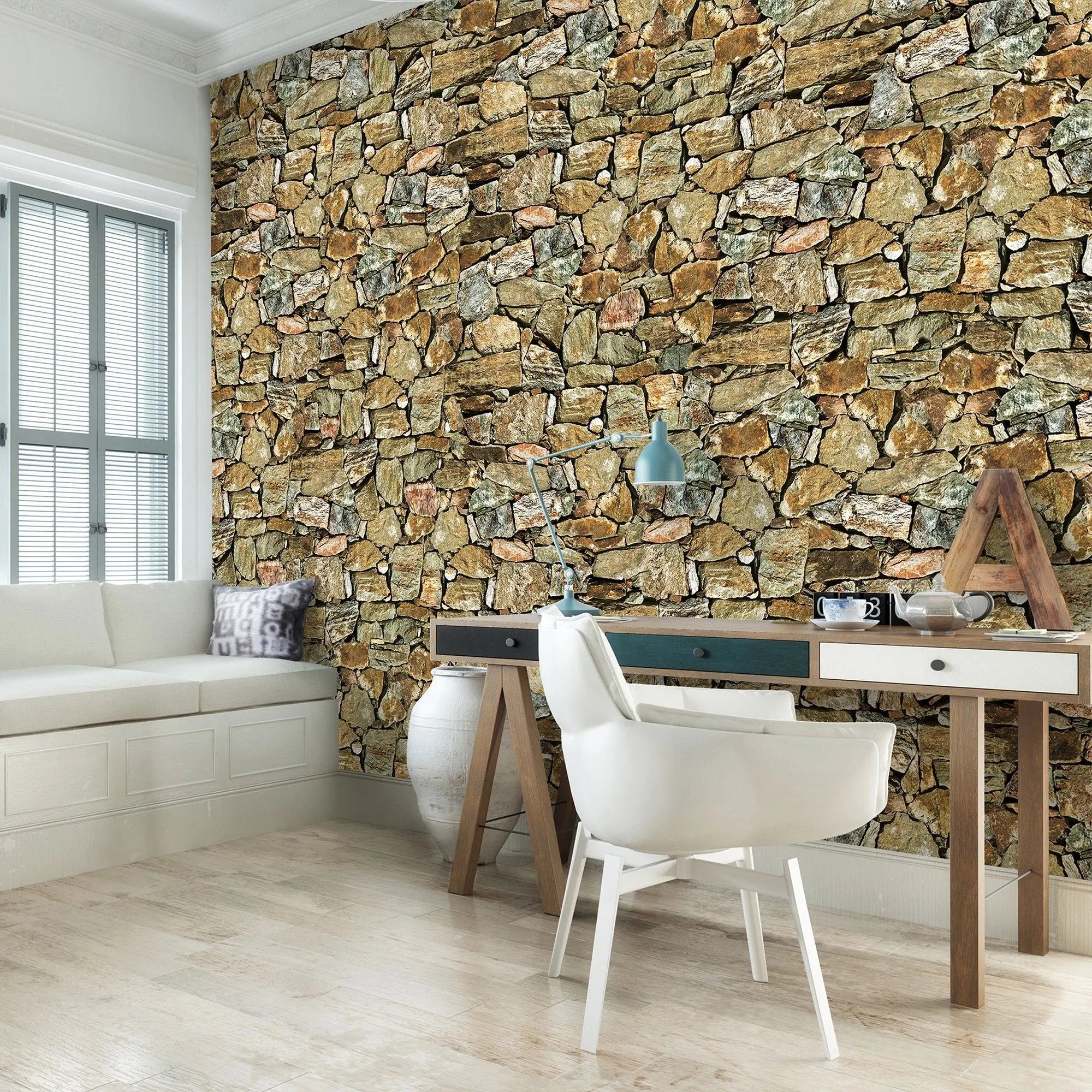 Billede 9 af Fototapet - Mur af uregelmæssige natursten