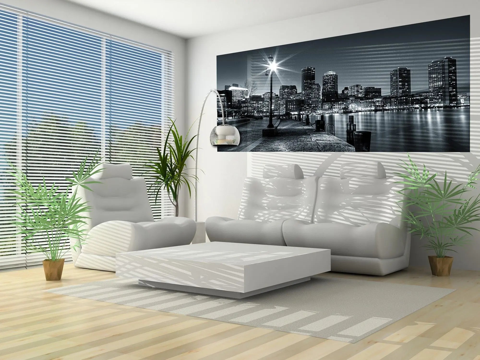 Billede 8 af Fototapet - Natteminimering over Boston skyline med oplyst gadelampe