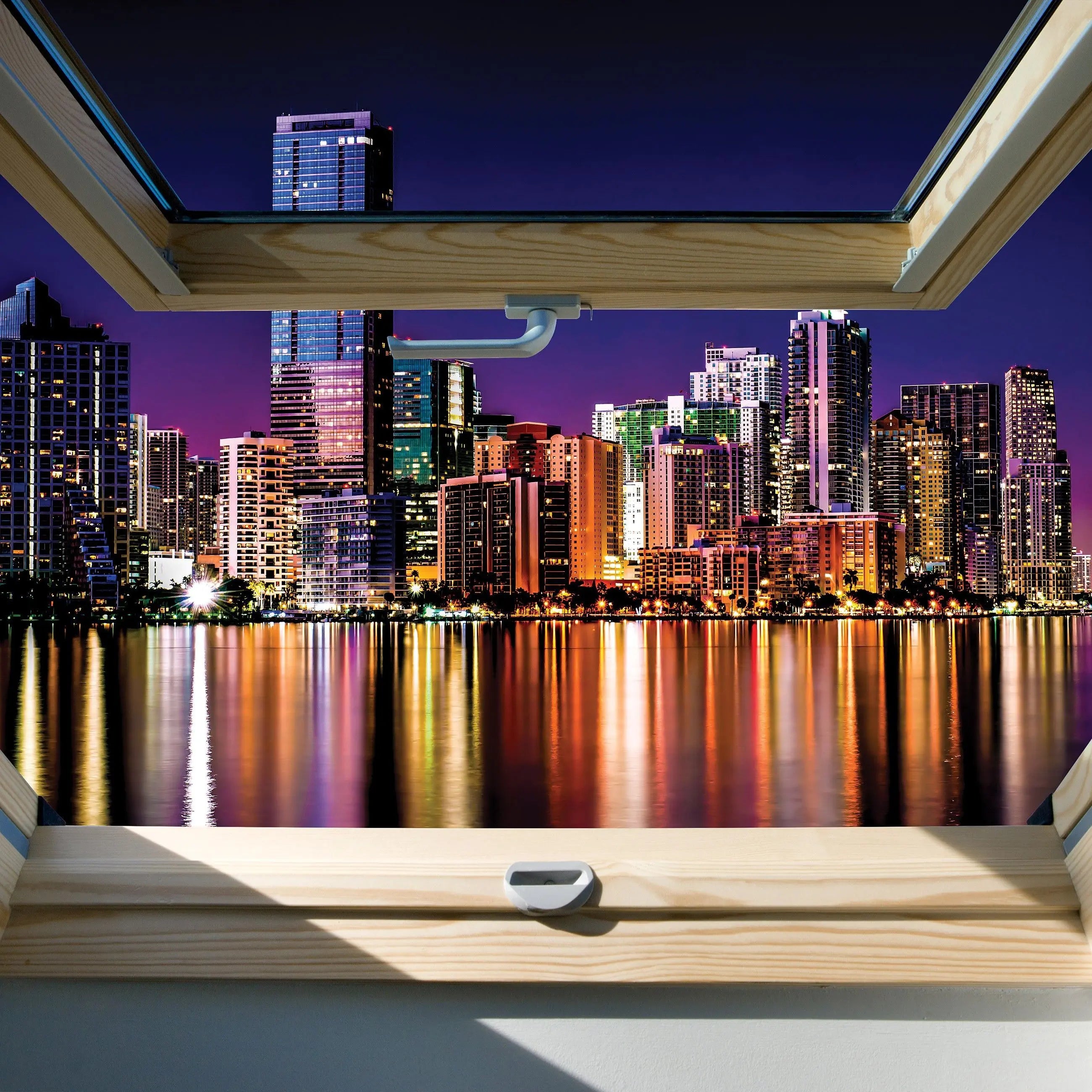 Billede 7 af Fototapet - Natteudsigt over Miami Skyline Set Gennem Ovenlys