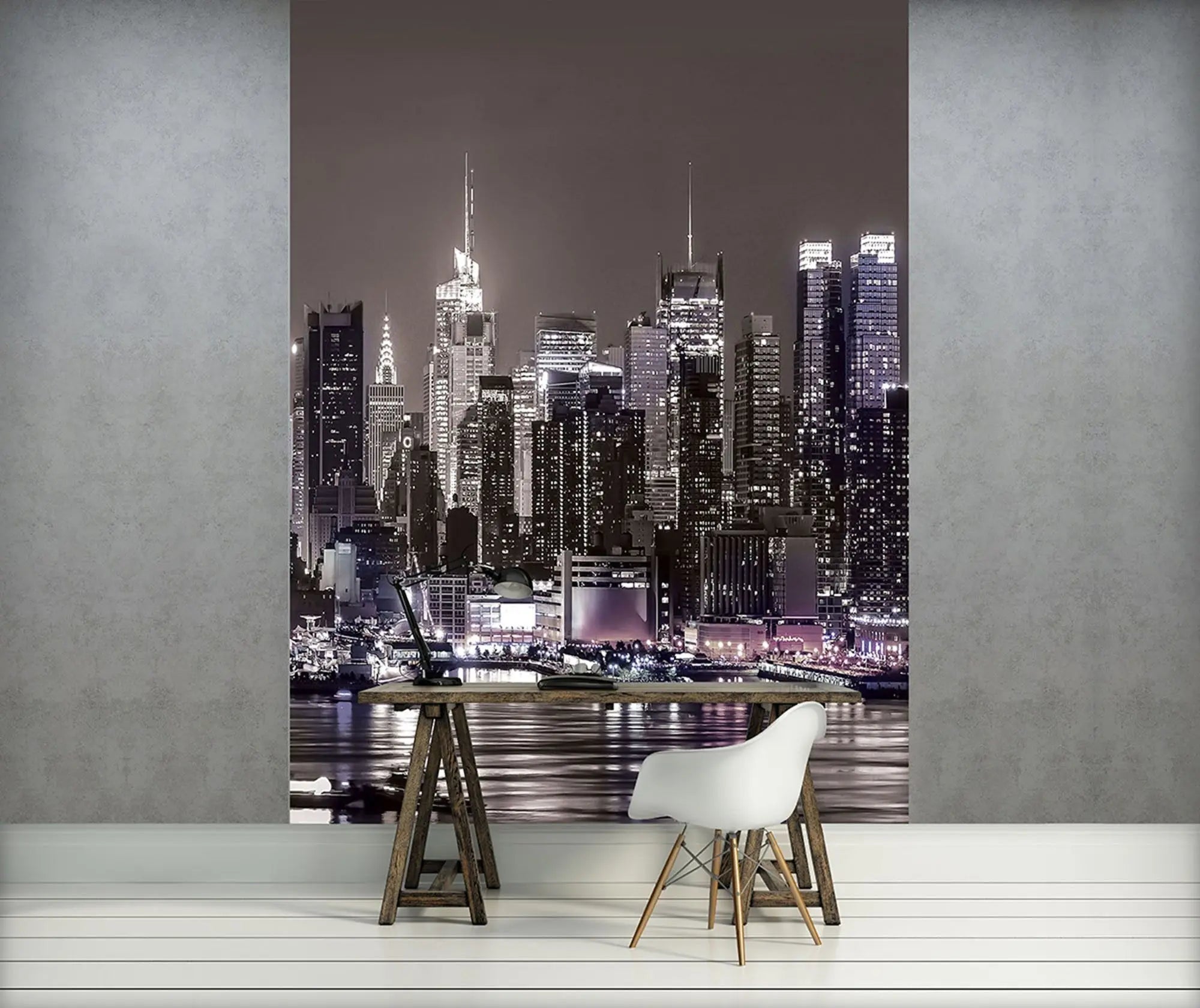 Billede 6 af Fototapet - New York City skyline om natten med vand