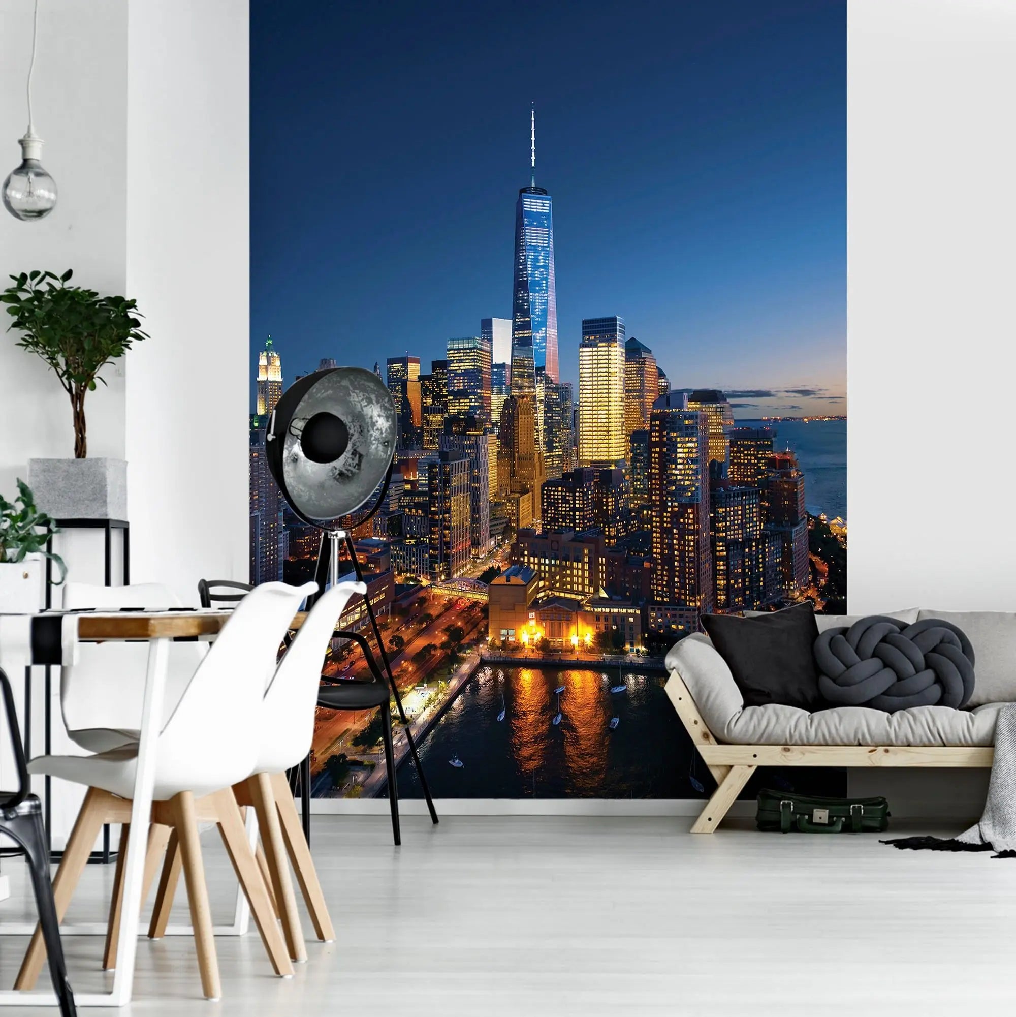 Billede 16 af Fototapet - New York City skyline ved nat med lys fra skyskrabere