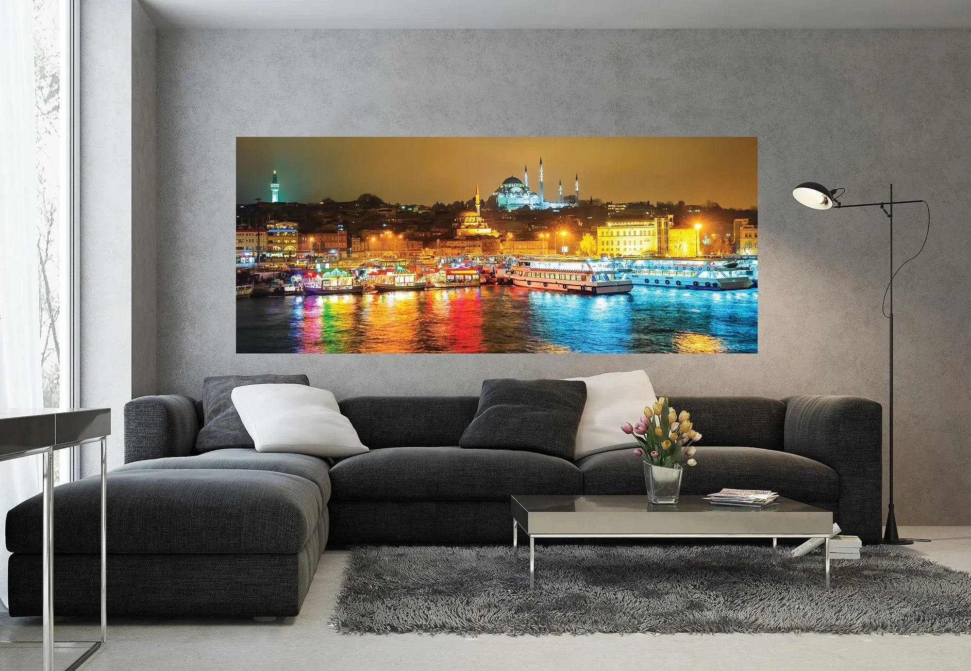 Billede 2 af Fototapet - Oplyste både og Hagia Sophia om natten i Istanbul