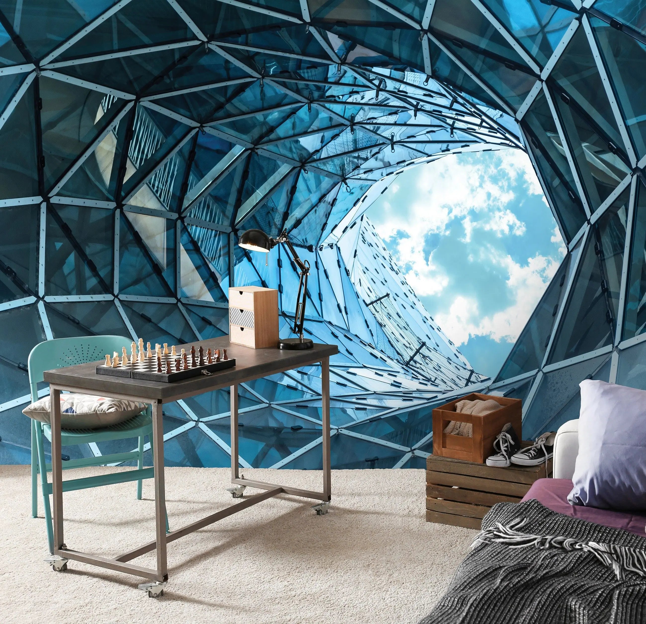 Billede 6 af Fototapet - Oval glasstruktur med udsigt til himlen
