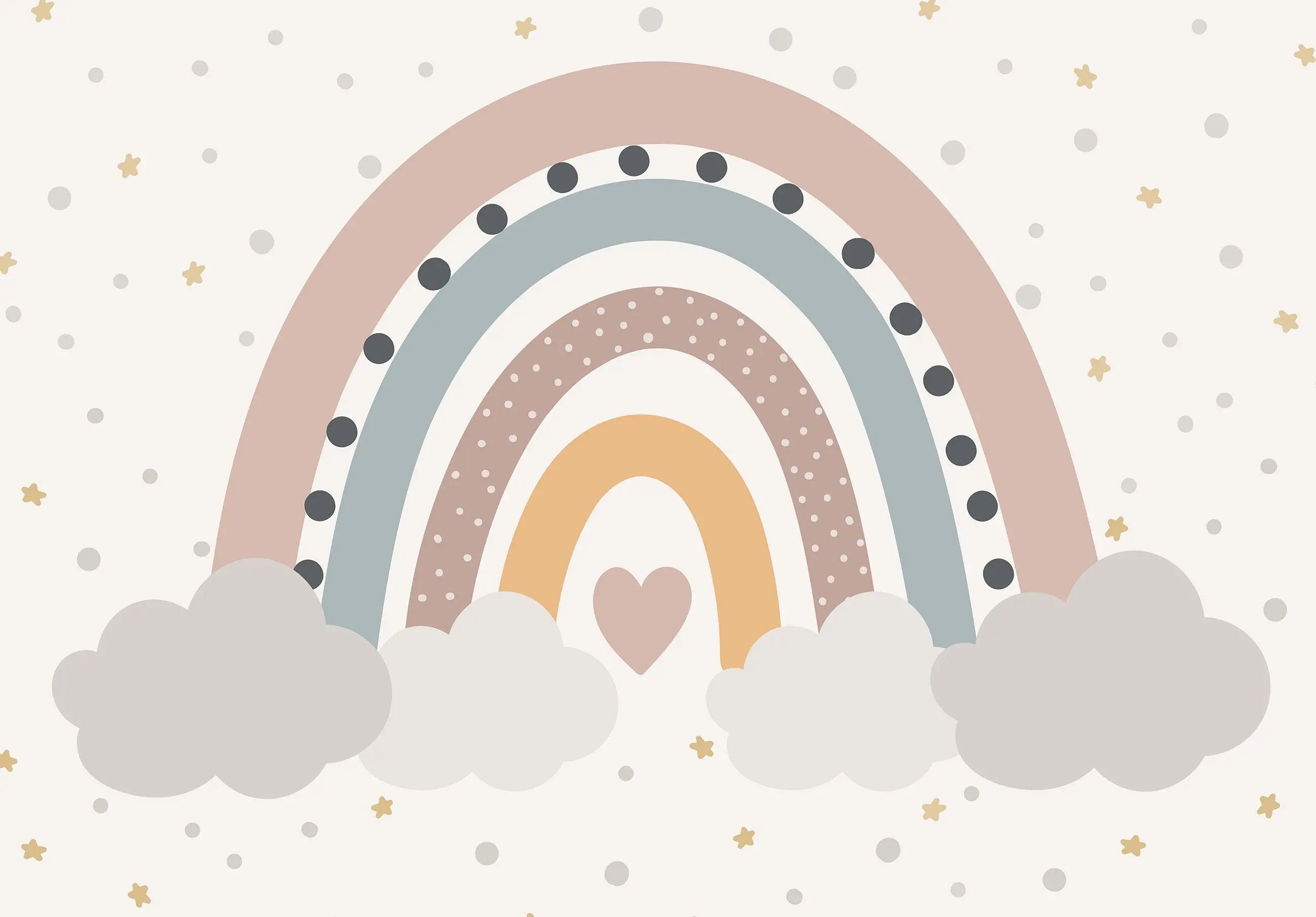 Billede 2 af Fototapet - Pastelfarvet Regnbue med Skyer og Hjerte