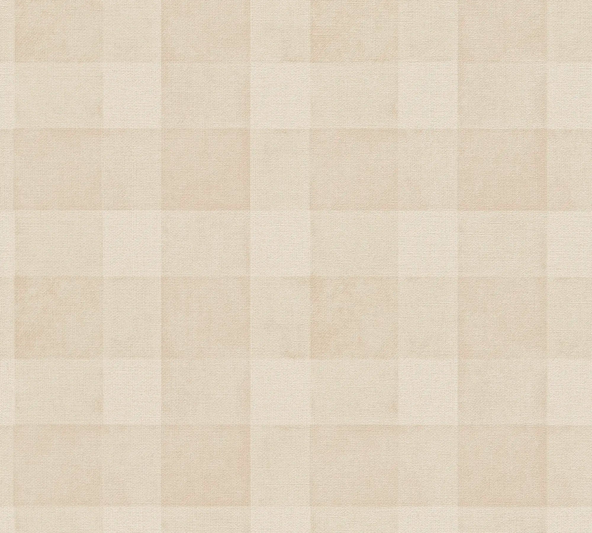 Nærbillede af tapetmønstret Plaid Harmony - Linen Beige med ternede detaljer